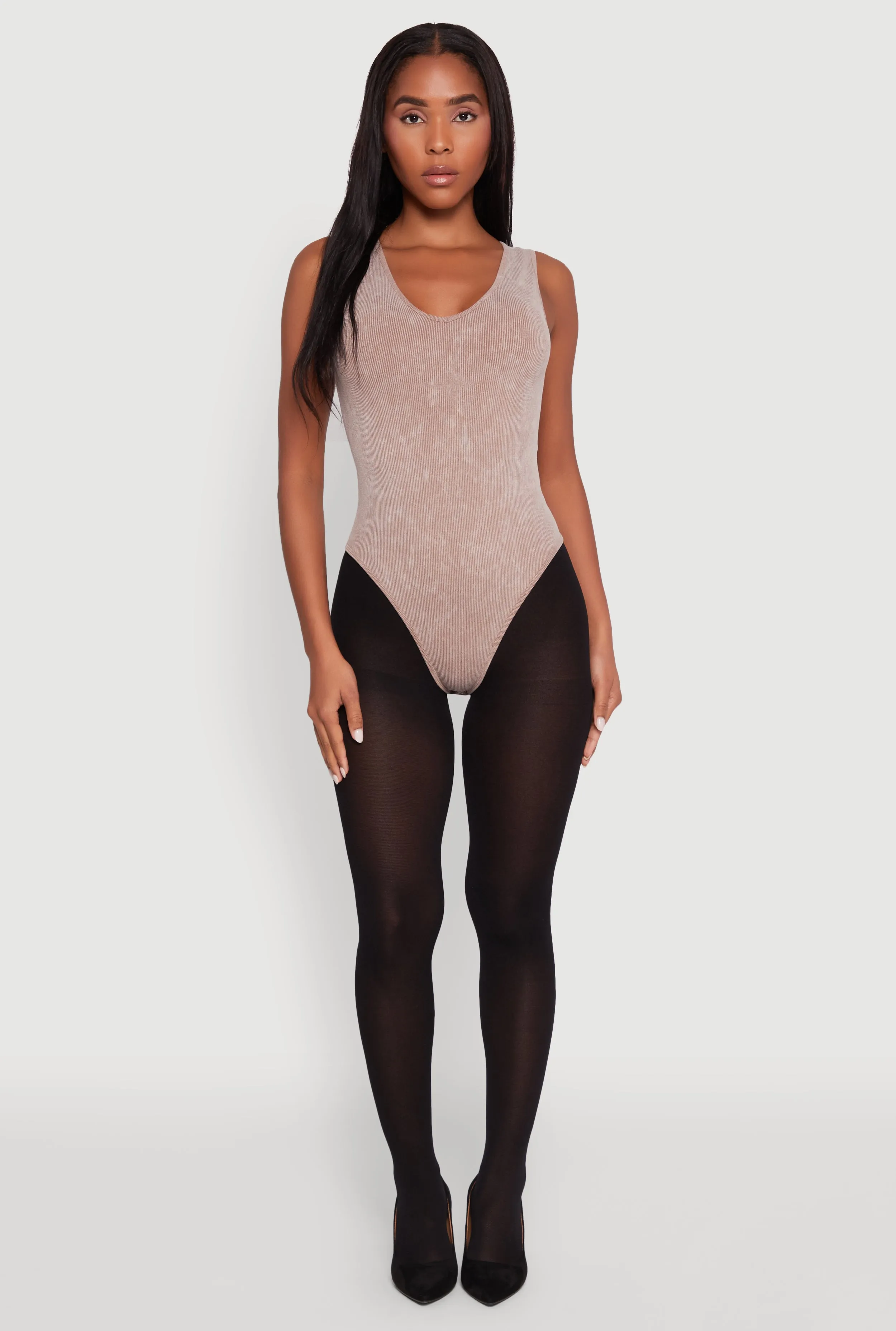 Seamless Mineral Wash V Neck Thong Bodysuit sold by Rainbow