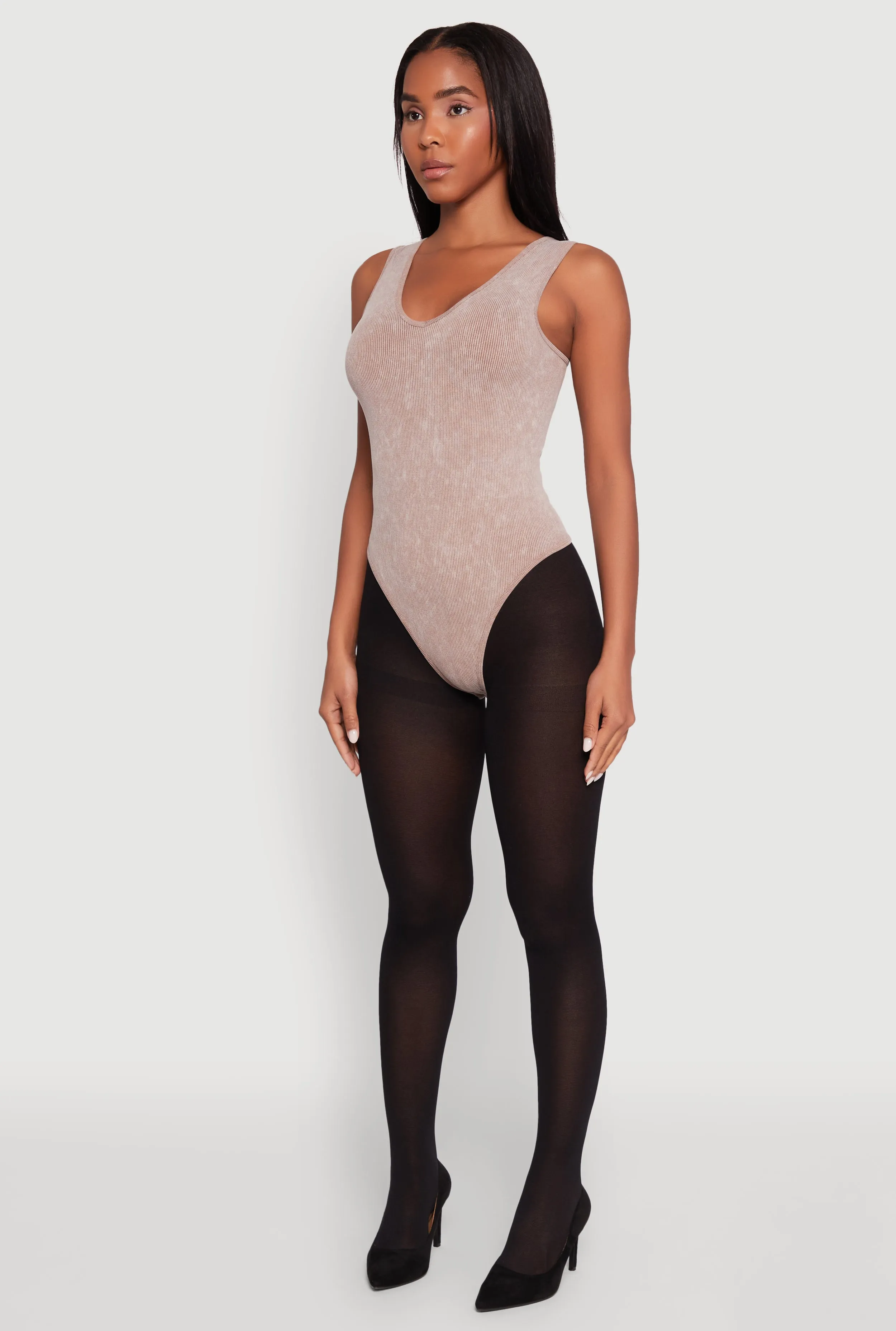 Seamless Mineral Wash V Neck Thong Bodysuit sold by Rainbow product image thumbnail 5