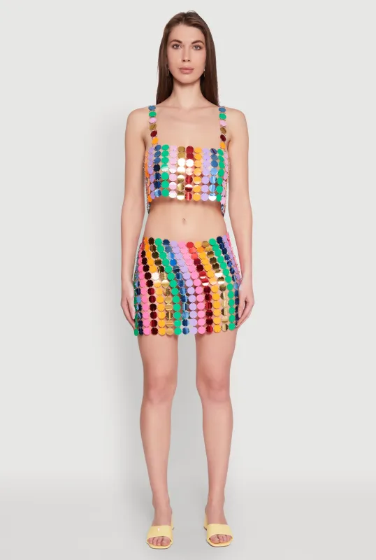 Color Block Sequin Mini Skirt sold by Rainbow