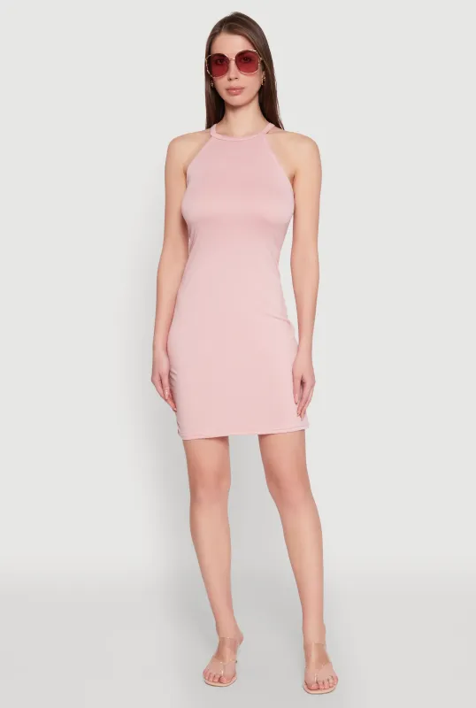 Laser Cut Halter Mini Dress sold by Rainbow