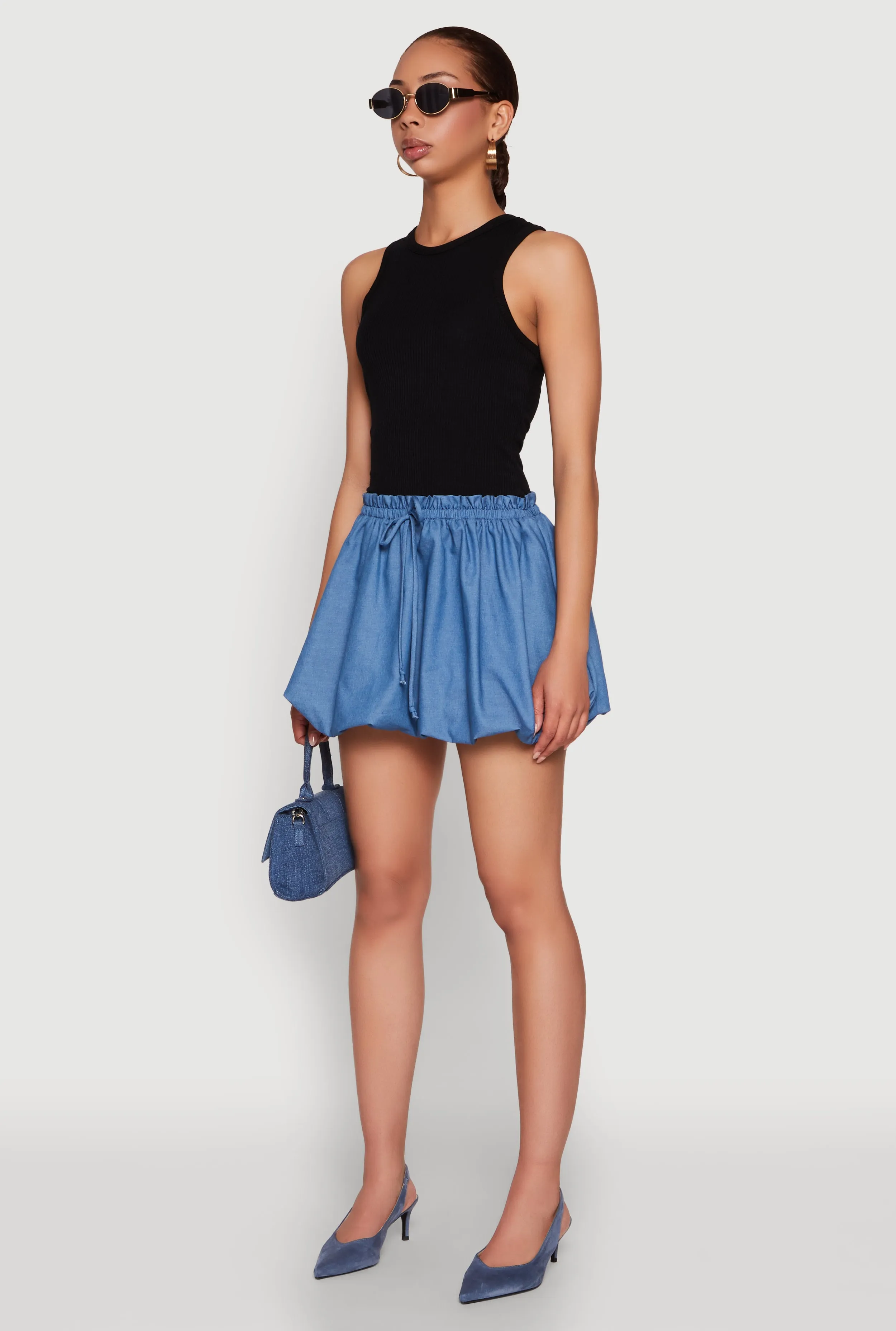 Color Blocked Paper Bag Waist Bubble Hem Dress sold by Rainbow product image thumbnail 3