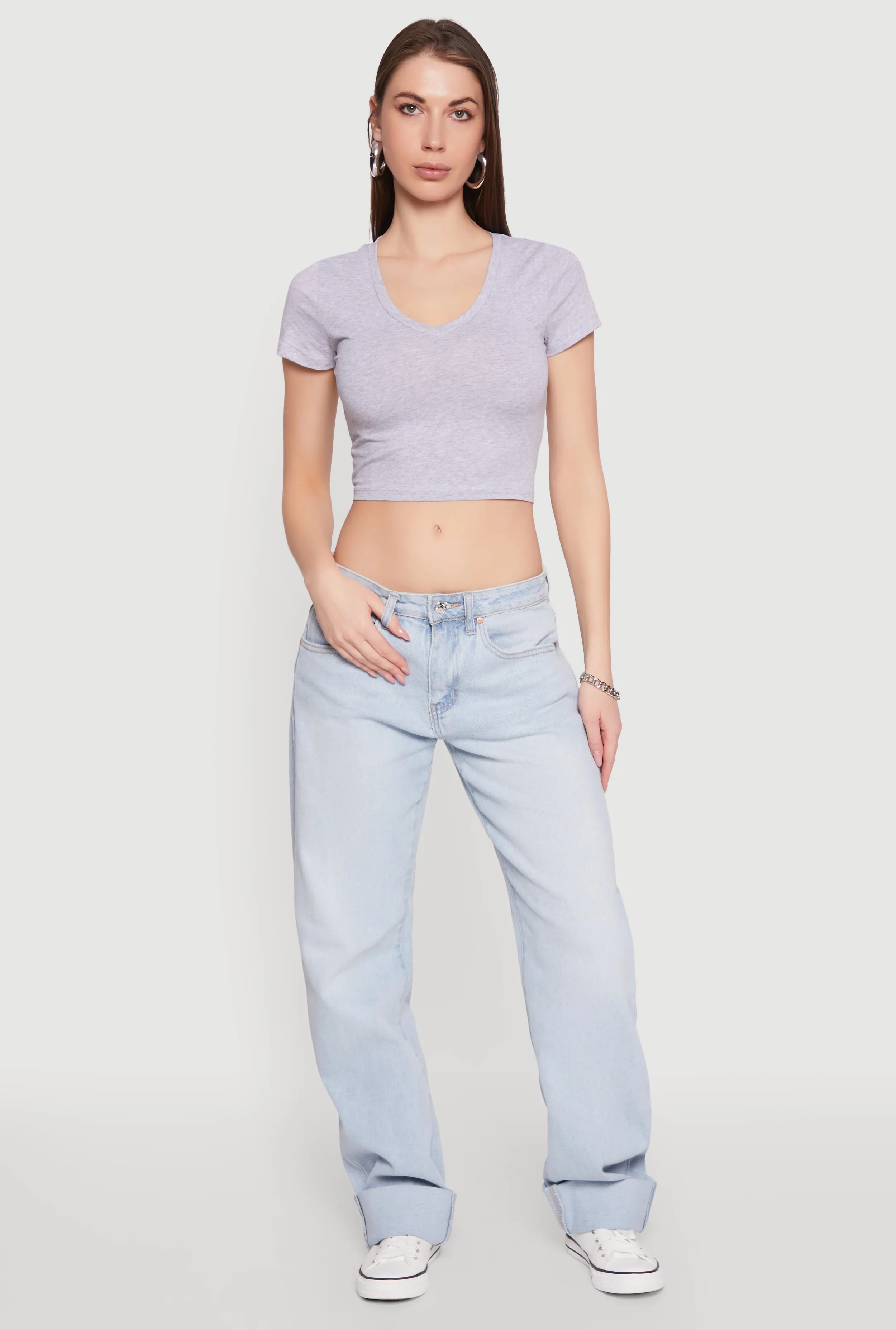 Short Sleeve V Neck Crop Top sold by Rainbow