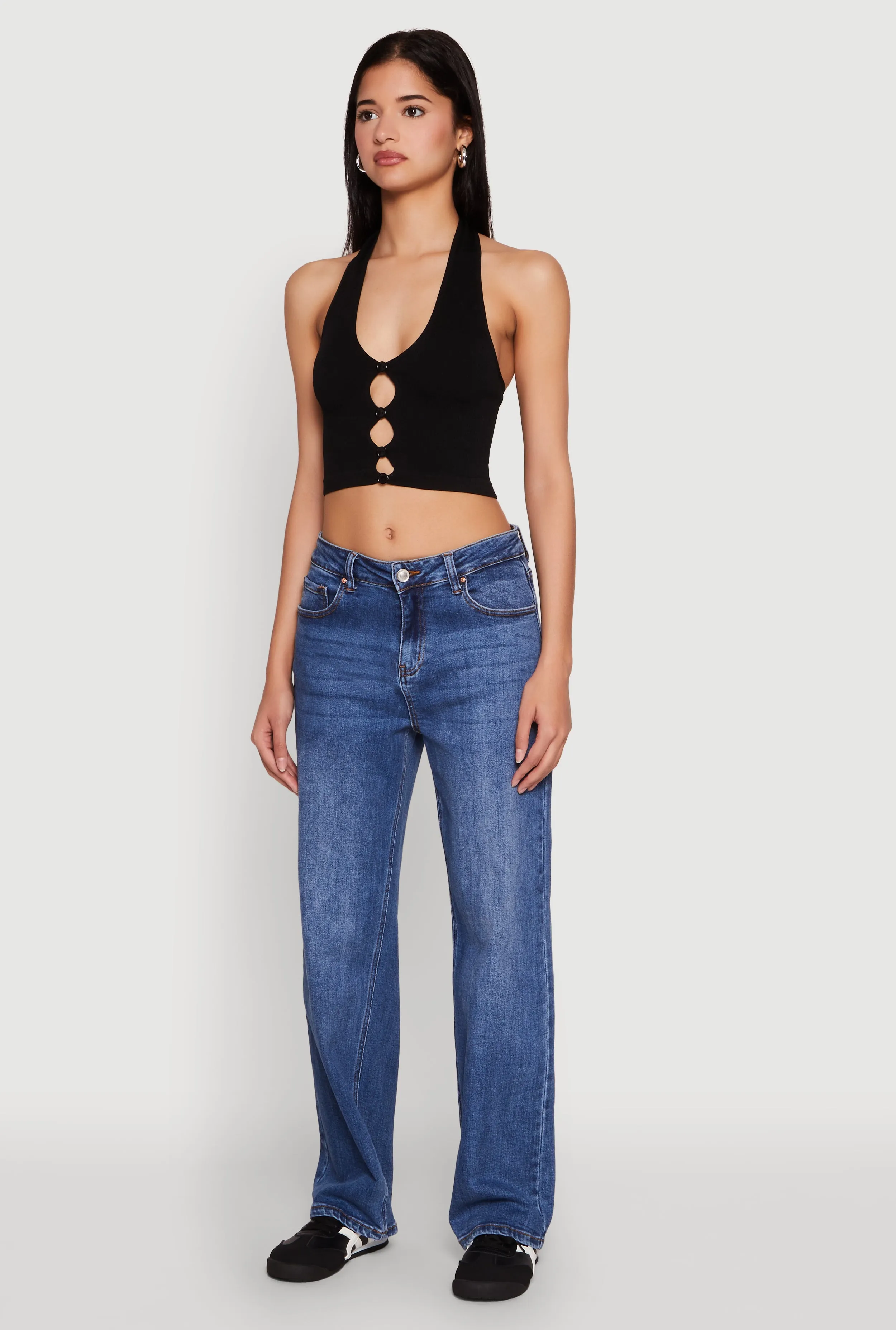 Button Front Cut Out Halter Neck Crop Top sold by Rainbow product image thumbnail 5