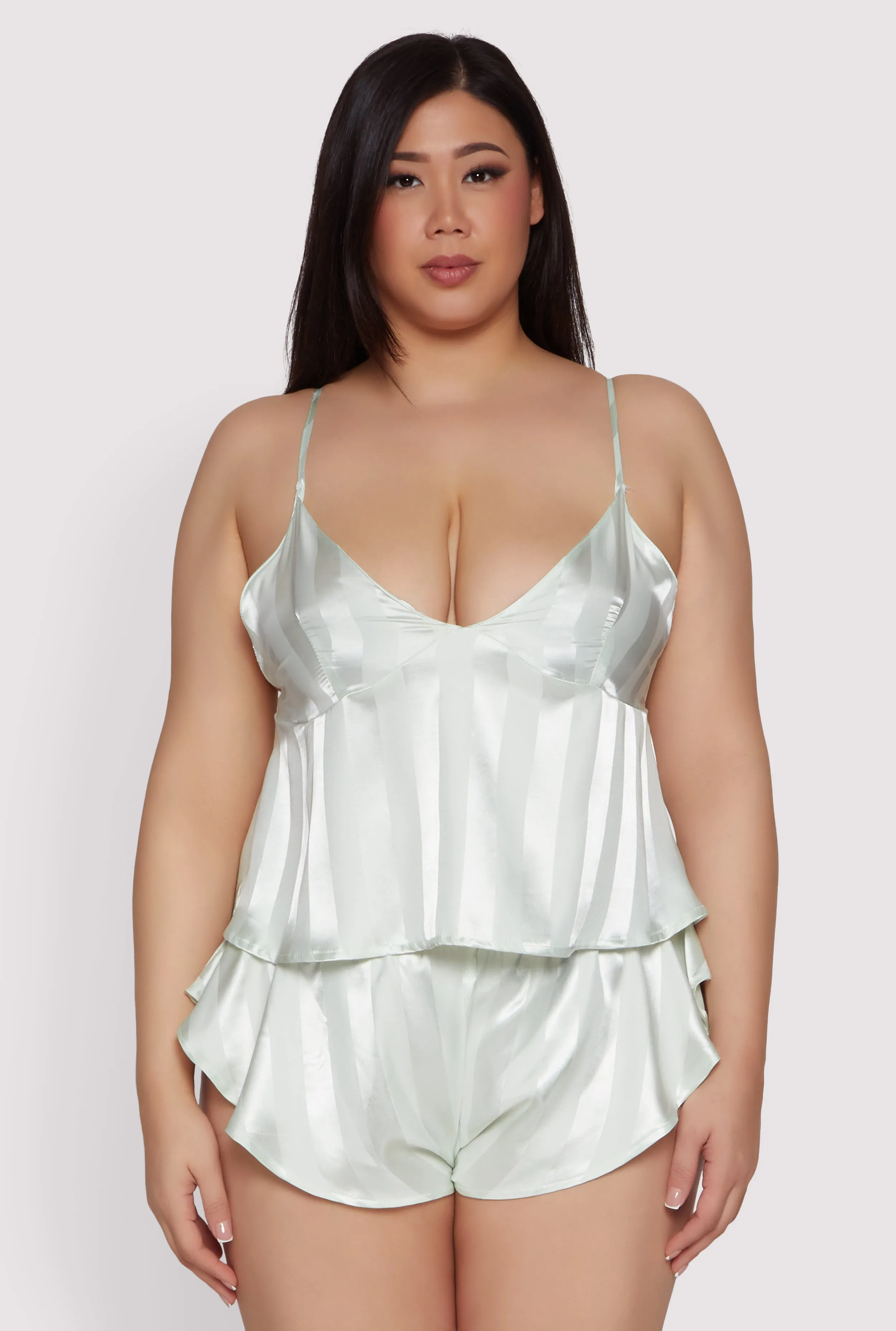 Plus Size Shadow Stripe Strappy Back Pajama Cami with Shorts sold by Rainbow