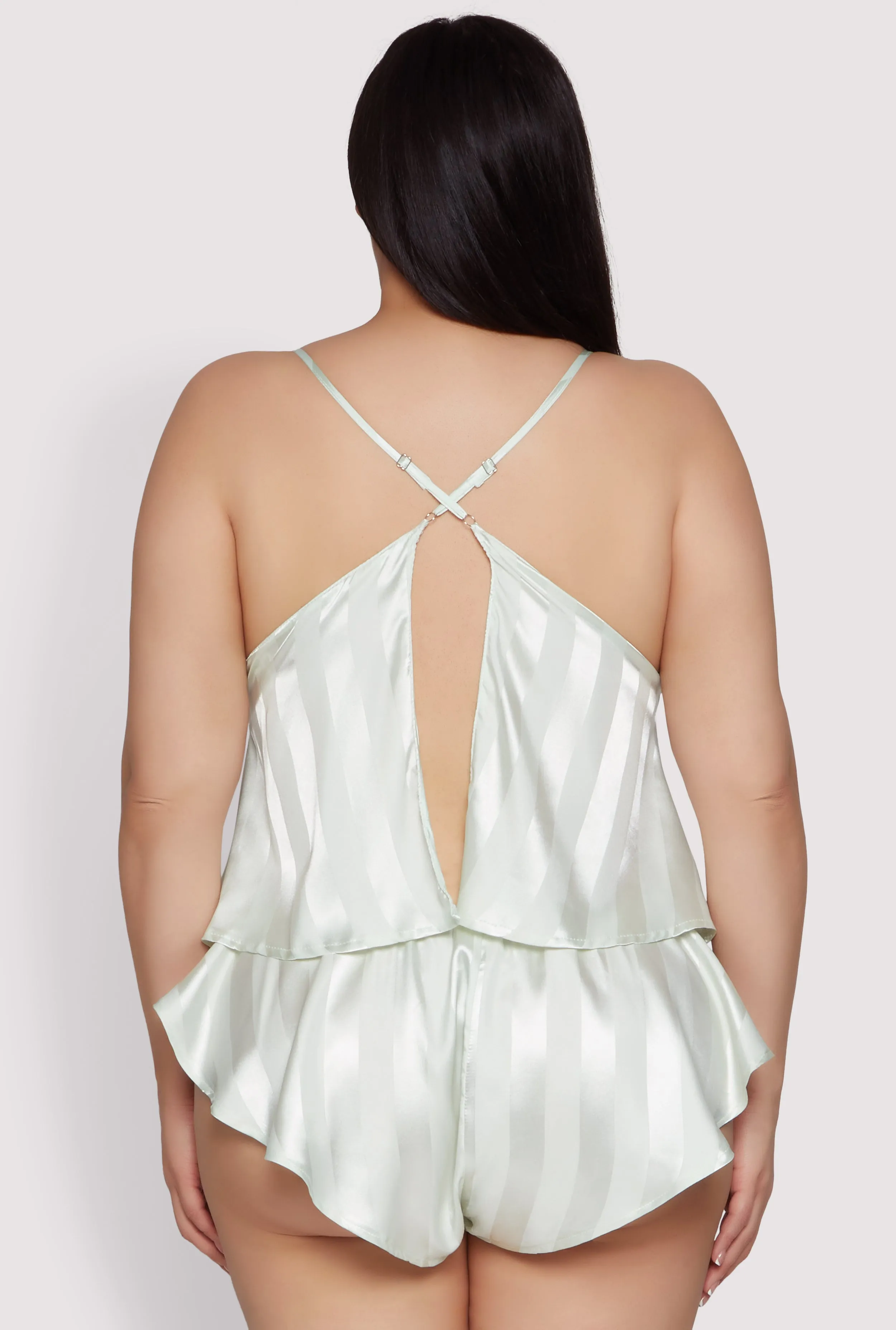 Plus Size Shadow Stripe Strappy Back Pajama Cami with Shorts sold by Rainbow product image thumbnail 3