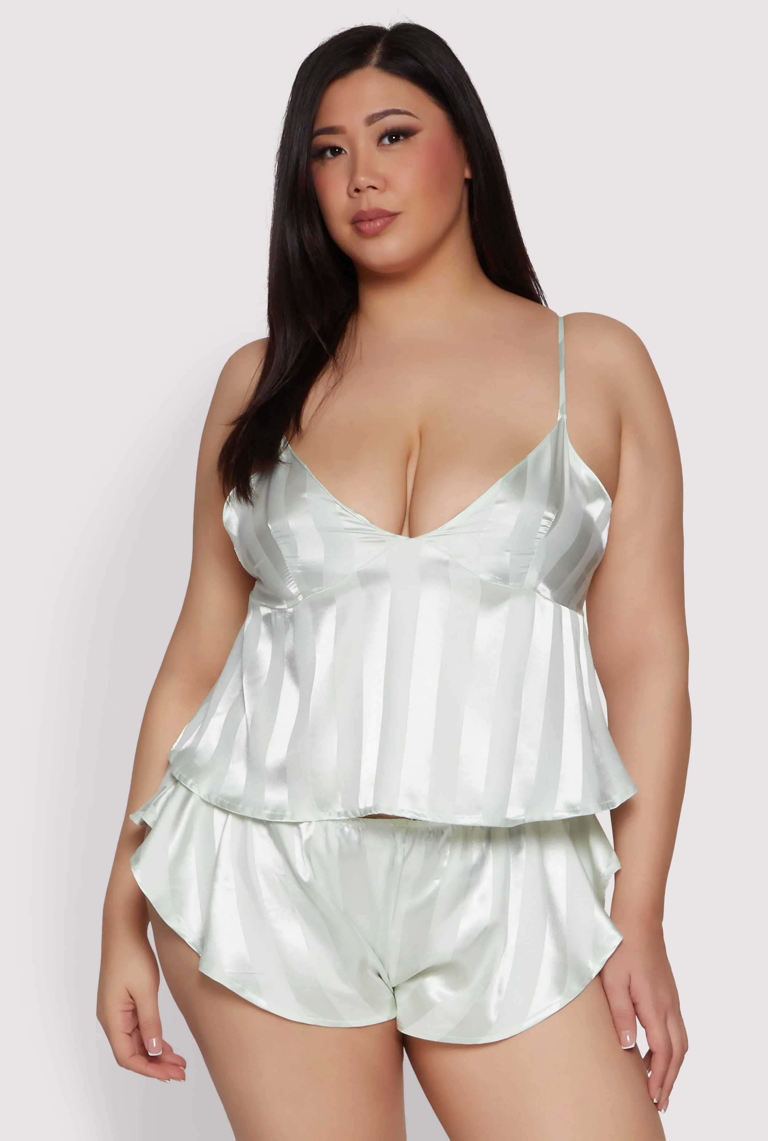 Plus Size Shadow Stripe Strappy Back Pajama Cami with Shorts sold by Rainbow product image thumbnail 2