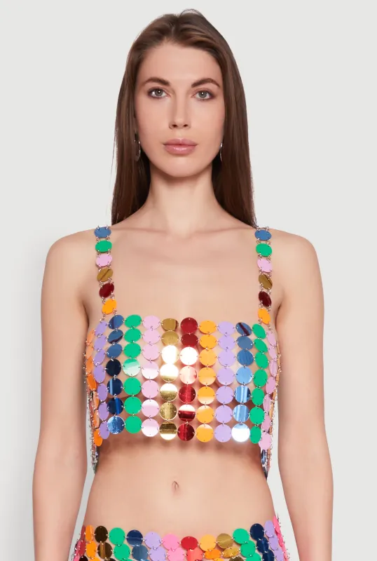 Color Block Sequin Crop Top sold by Rainbow