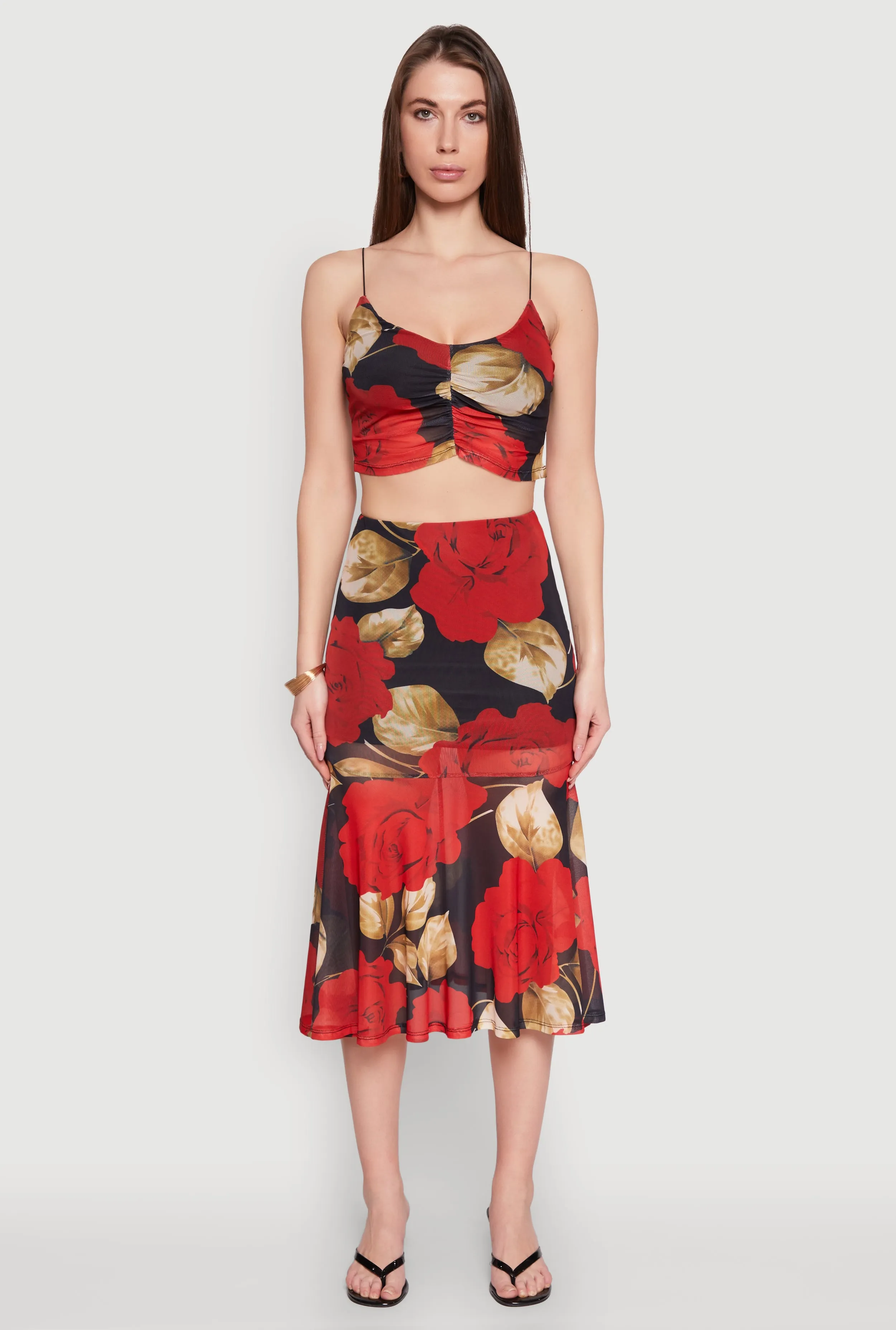 Mesh Rose Print Ruffled Hem Skirt sold by Rainbow