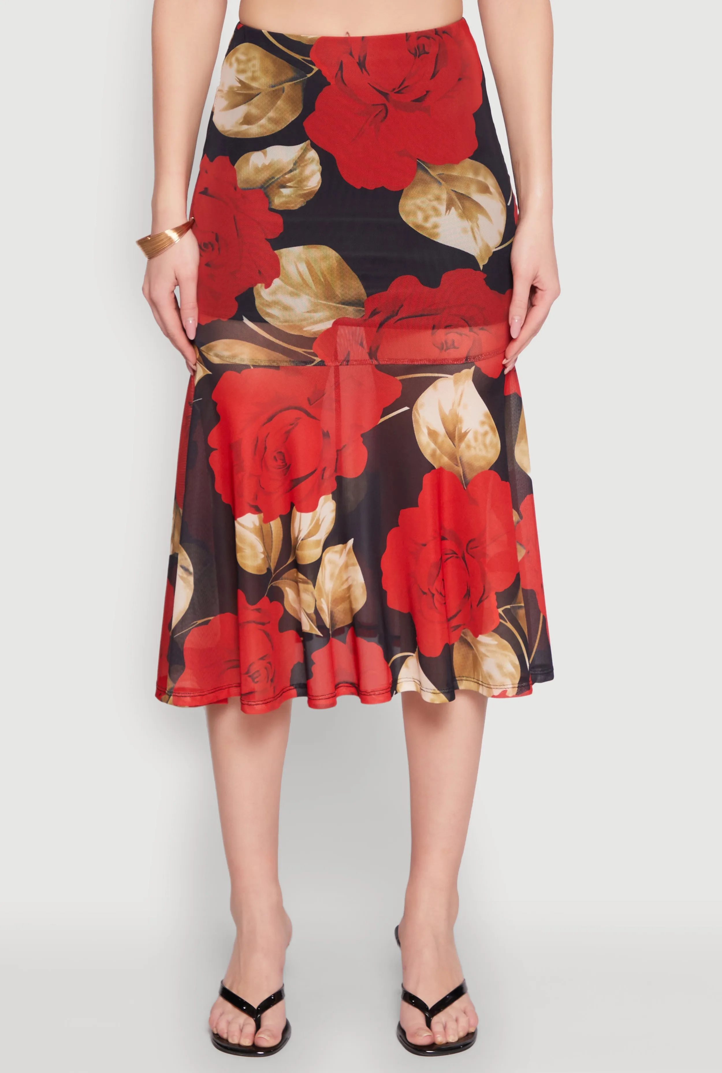 Mesh Rose Print Ruffled Hem Skirt sold by Rainbow product image thumbnail 3