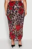 Plus Size Mesh Jaguar Rose Print Ruched Skirt sold by Rainbow