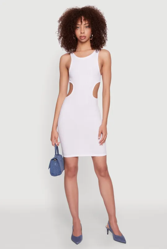 Ribbed Knit Side Cut Out Mini Tank Dress sold by Rainbow