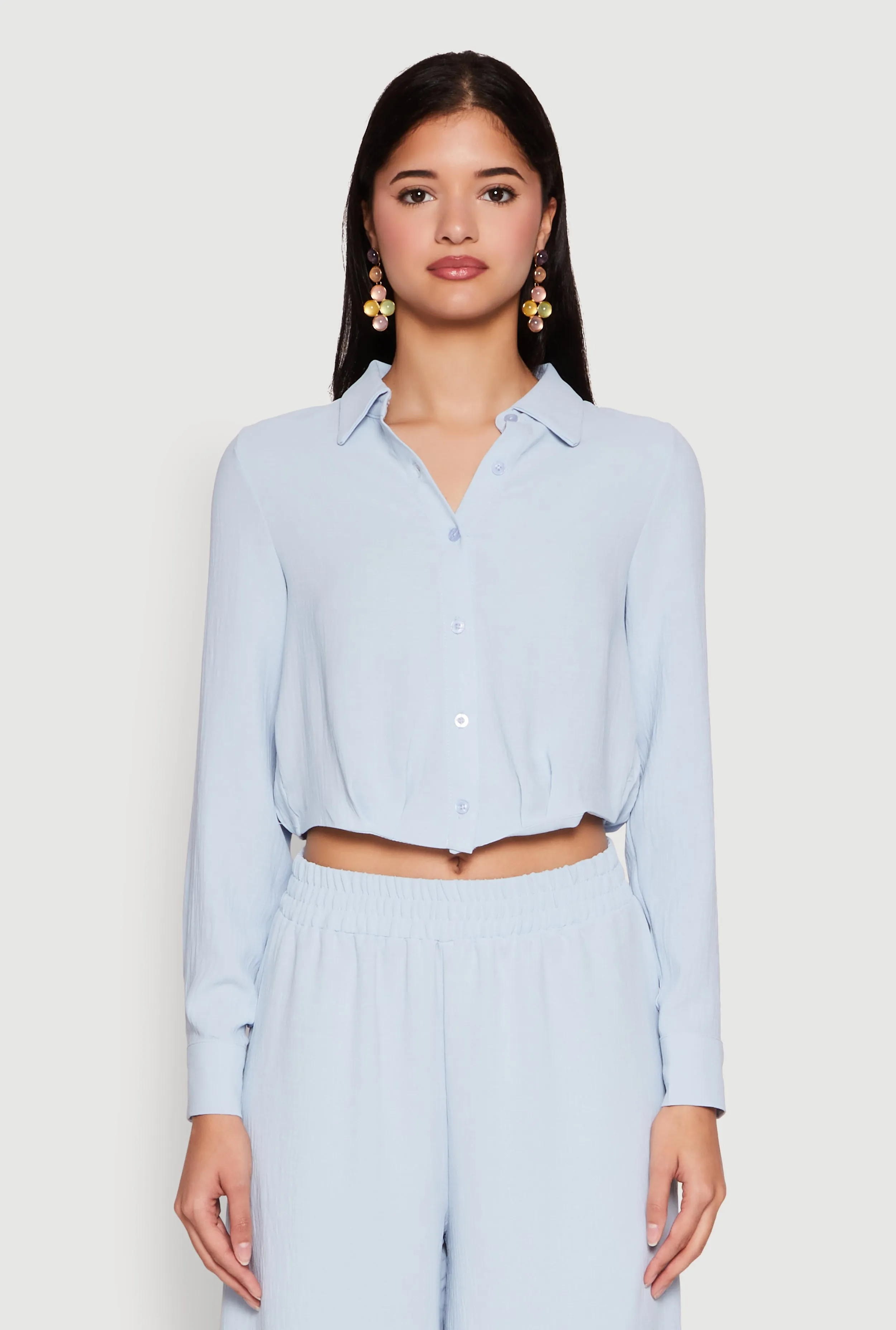 Haute Monde Pleated Cropped Shirt sold by Rainbow