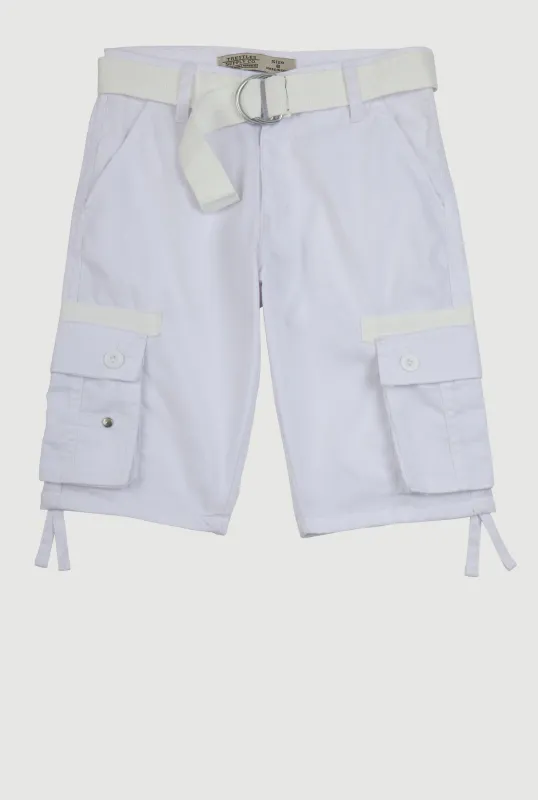 Boys Twill Tie Hem Belted Cargo Shorts sold by Rainbow