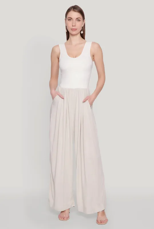 Ponte Wide Leg Pleated Jumpsuit sold by Rainbow