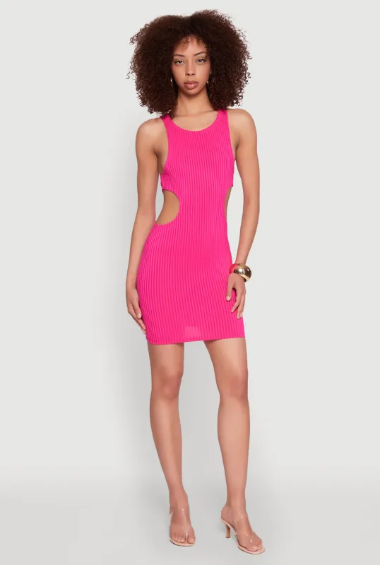 Ribbed Knit Side Cut Out Mini Tank Dress sold by Rainbow