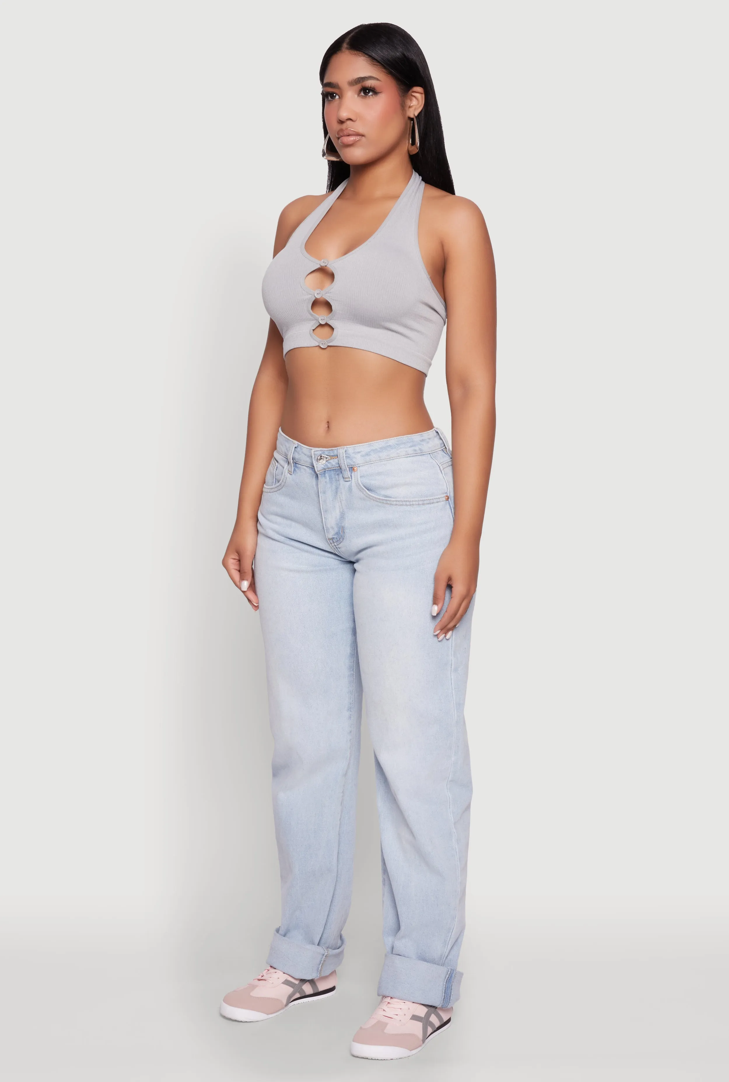 Button Front Cut Out Halter Neck Crop Top sold by Rainbow product image thumbnail 5