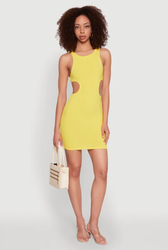 Ribbed Knit Side Cut Out Mini Tank Dress sold by Rainbow