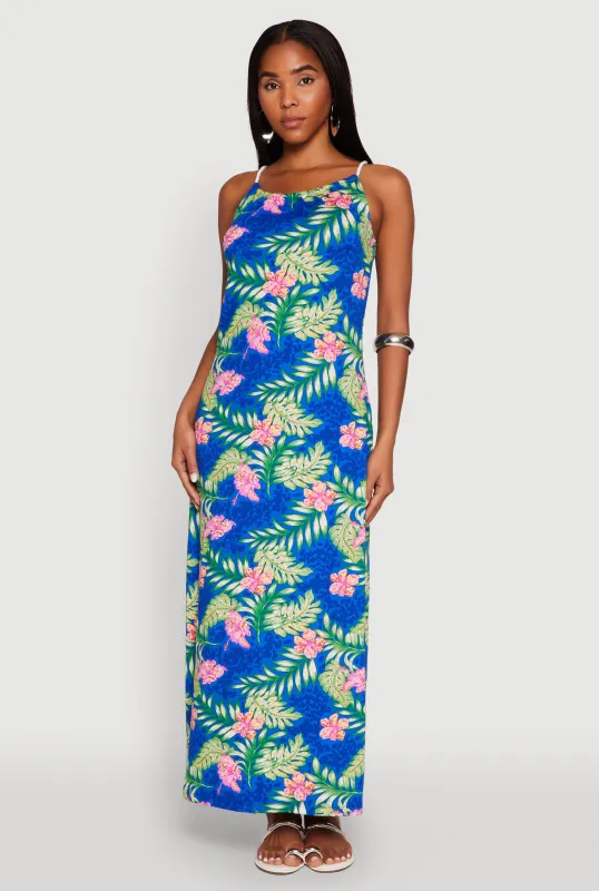 Tropical Floral Print Maxi Sundress sold by Rainbow