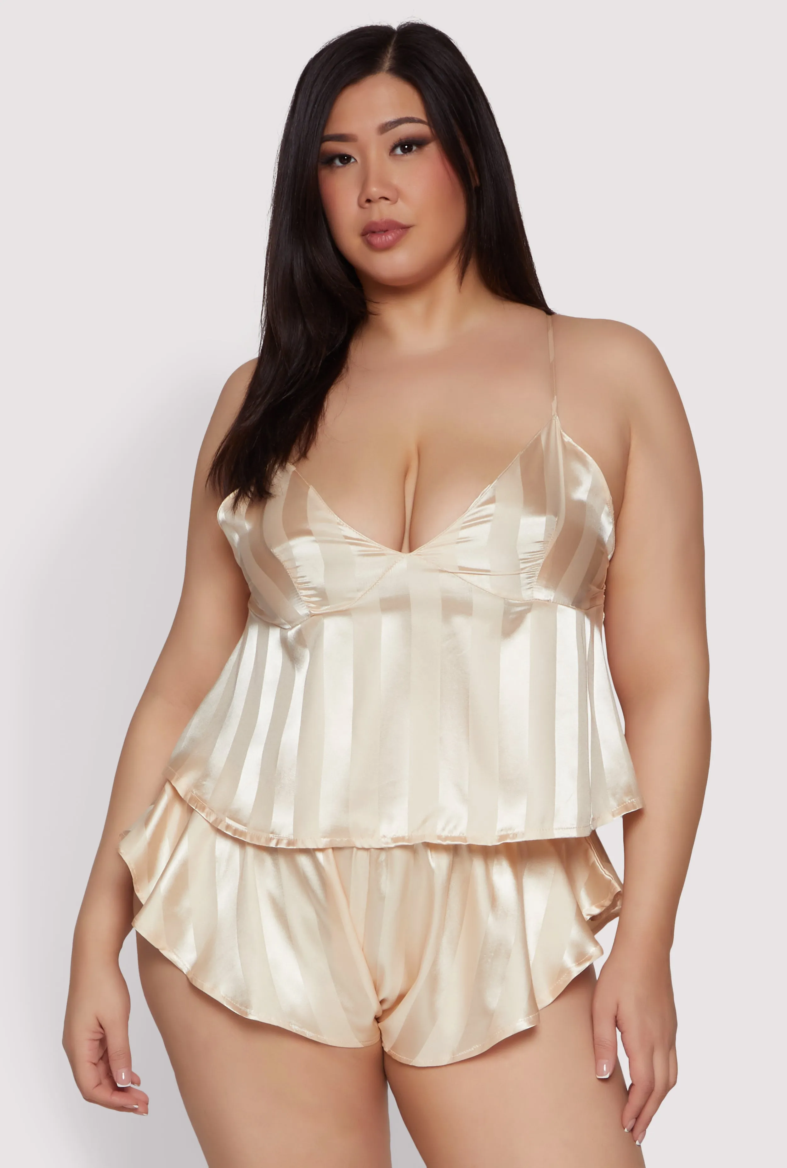 Plus Size Shadow Stripe Strappy Back Pajama Cami with Shorts sold by Rainbow product image thumbnail 2