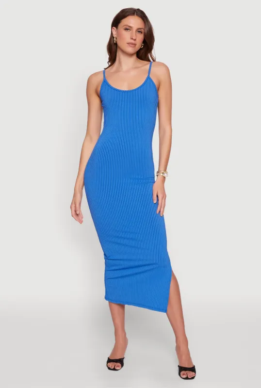 Ribbed Knit Side Slit Cami Maxi Dress sold by Rainbow
