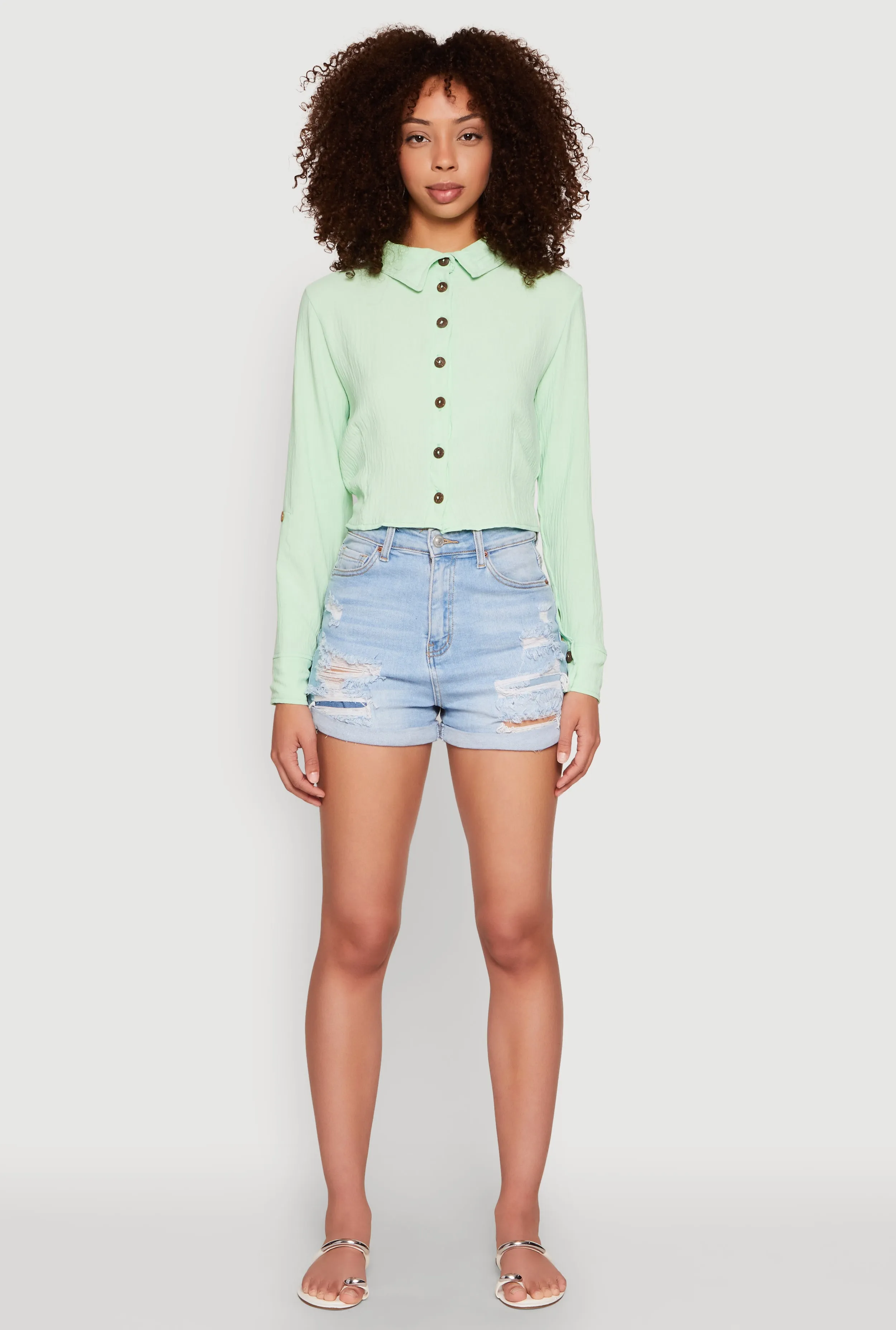 Keyhole Tie Back Long Sleeve Shirt sold by Rainbow