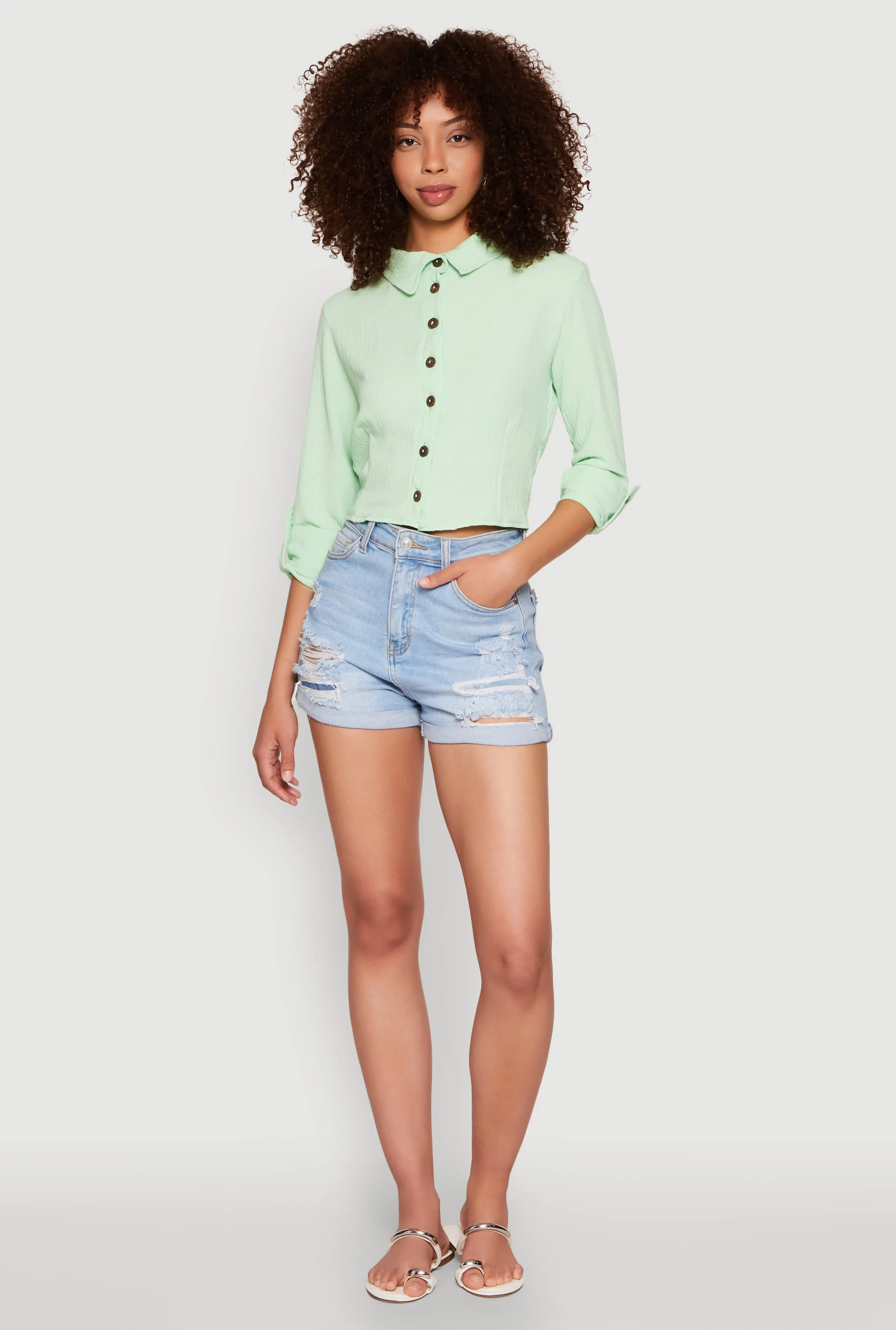 Keyhole Tie Back Long Sleeve Shirt sold by Rainbow product image thumbnail 3