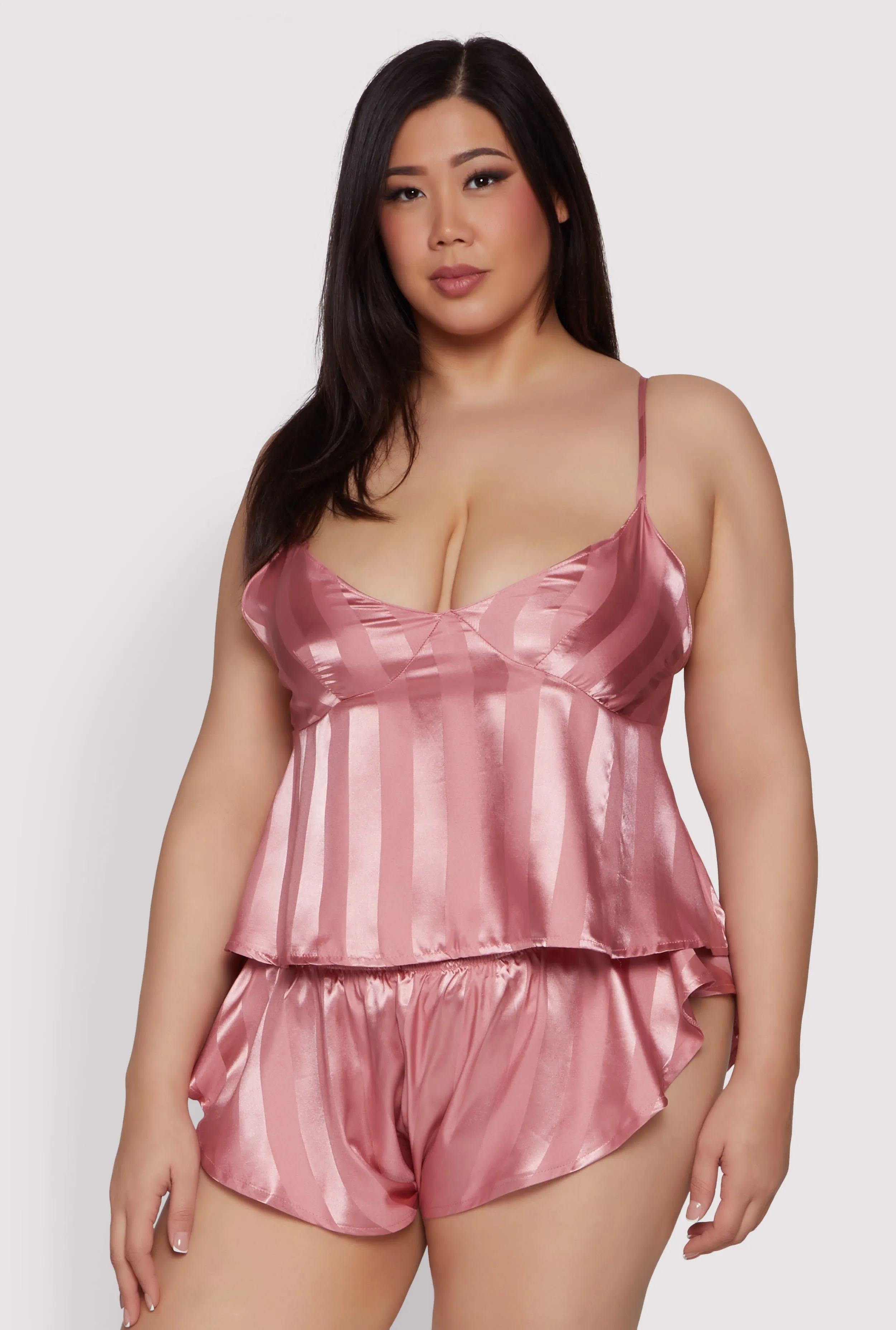 Plus Size Shadow Stripe Strappy Back Pajama Cami with Shorts sold by Rainbow product image thumbnail 2