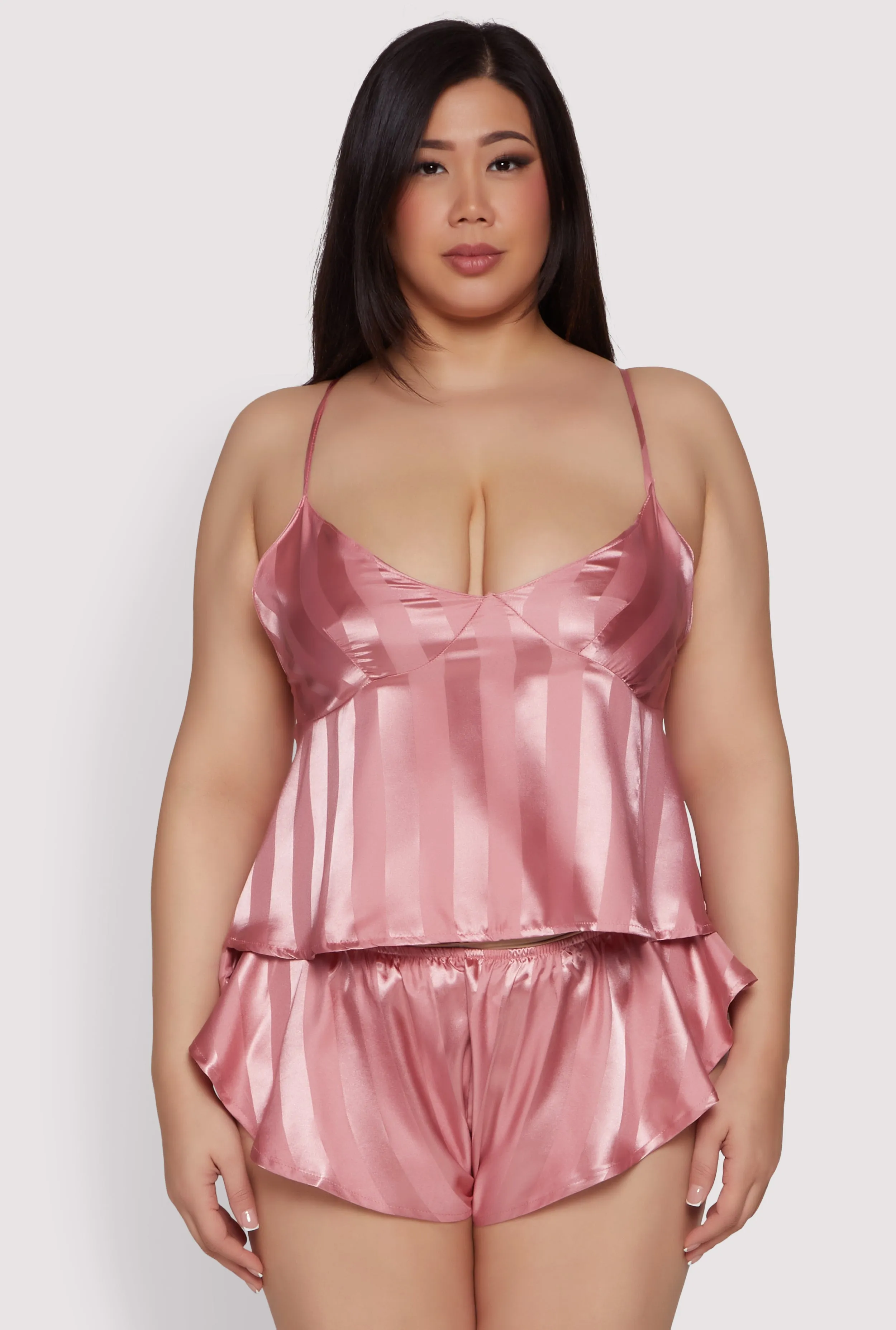 Plus Size Shadow Stripe Strappy Back Pajama Cami with Shorts sold by Rainbow