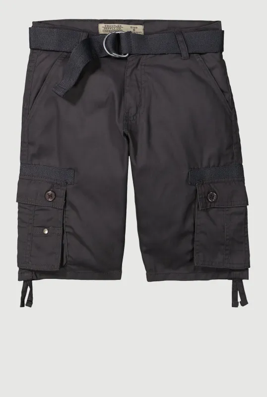 Boys Tie Hem Belted Cargo Pocket Shorts sold by Rainbow