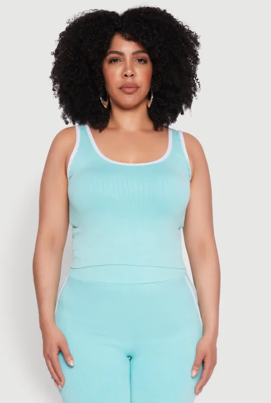 Plus Size Mineral Wash Contrast Trim Crop Top sold by Rainbow