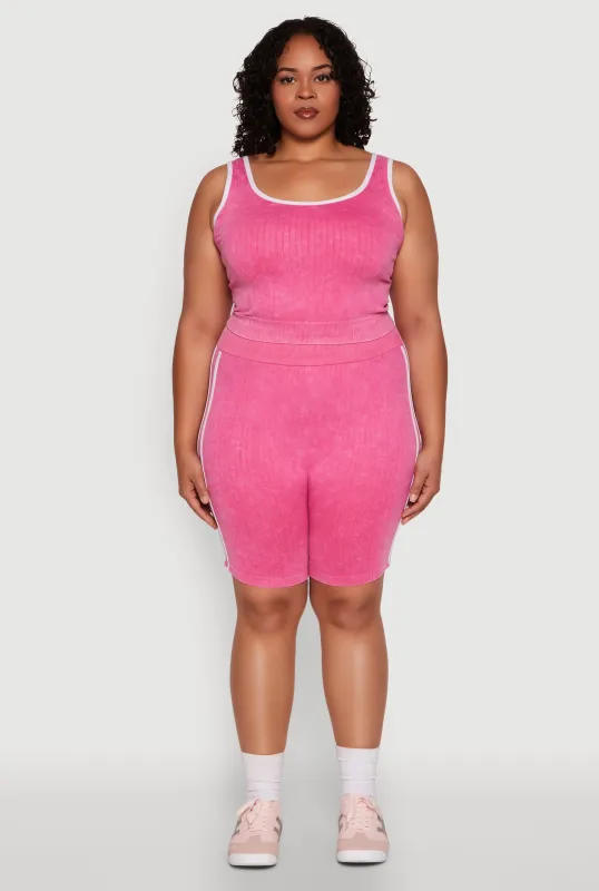 Plus Size Mineral Wash Contrast Trim Biker Shorts sold by Rainbow