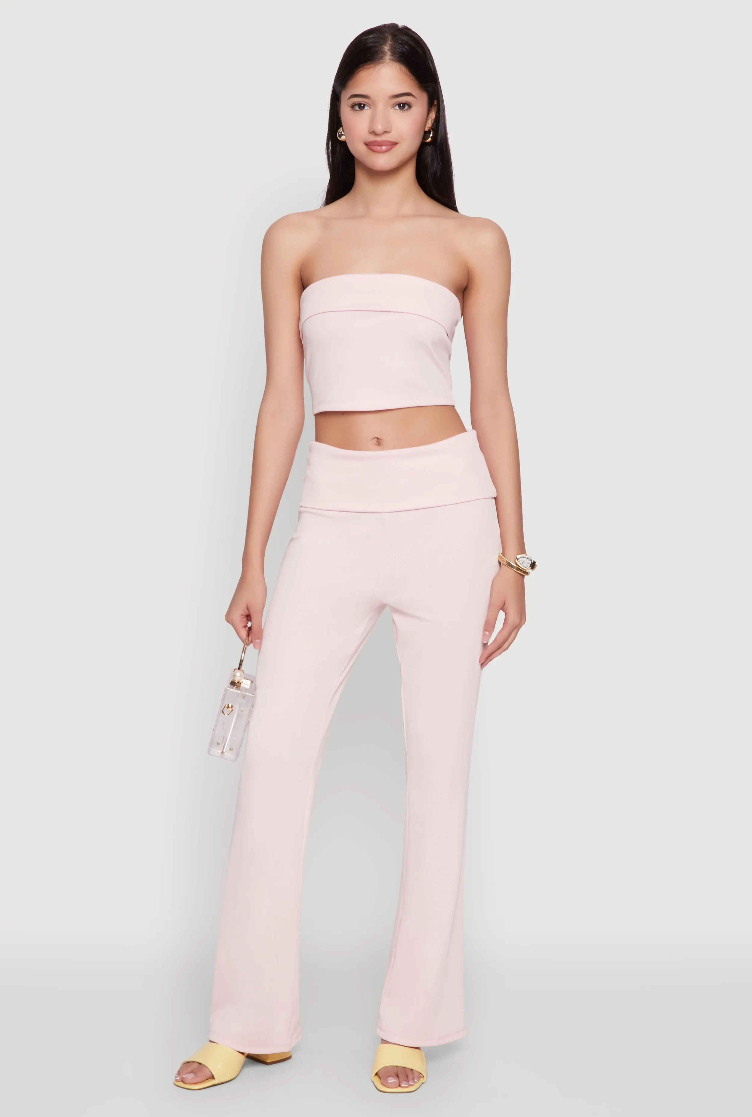 Haute Monde Fold Over Waist Wide Leg Pants sold by Rainbow