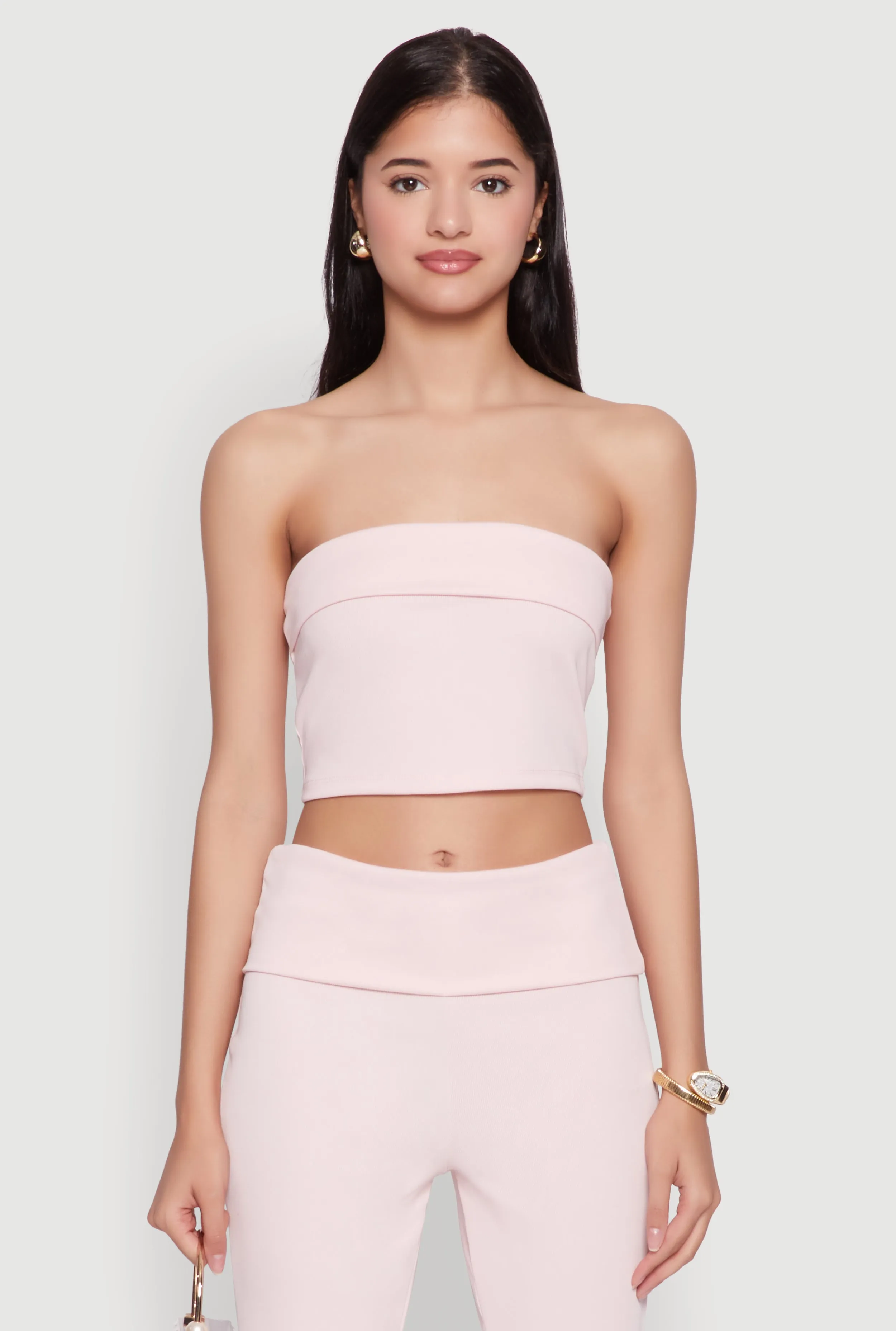 Haute Monde Cropped Fold Over Tube Top sold by Rainbow