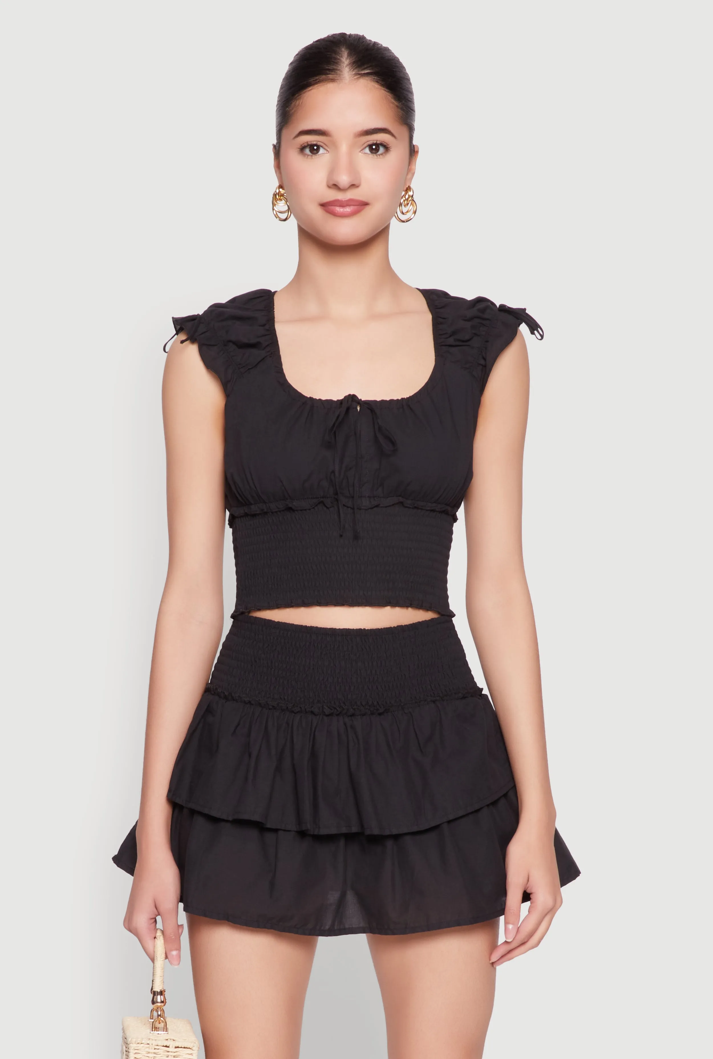 Smocked Hem Peasant Crop Top sold by Rainbow