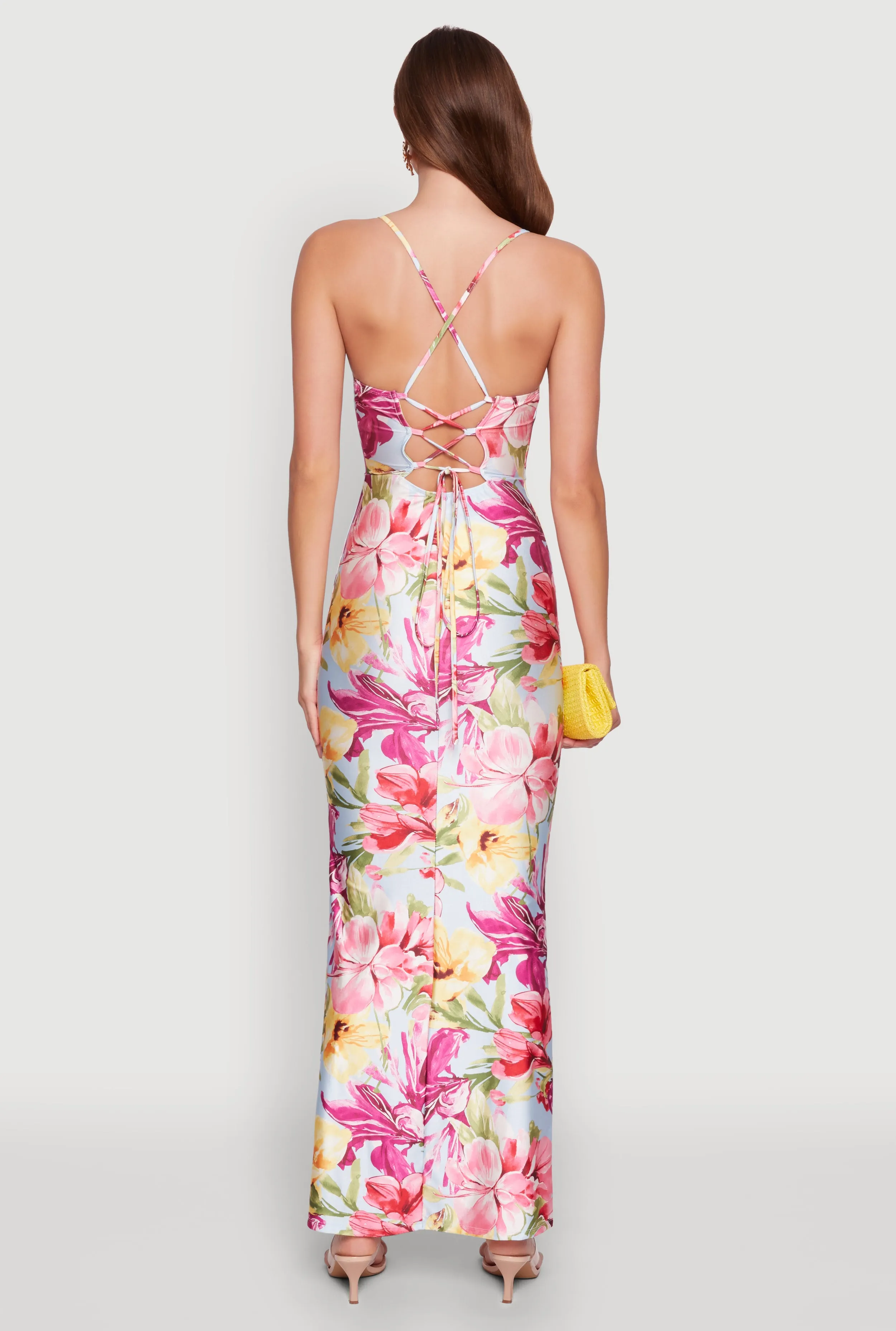 Iris Floral Print Lace Up Back Maxi Dress sold by Rainbow product image thumbnail 5