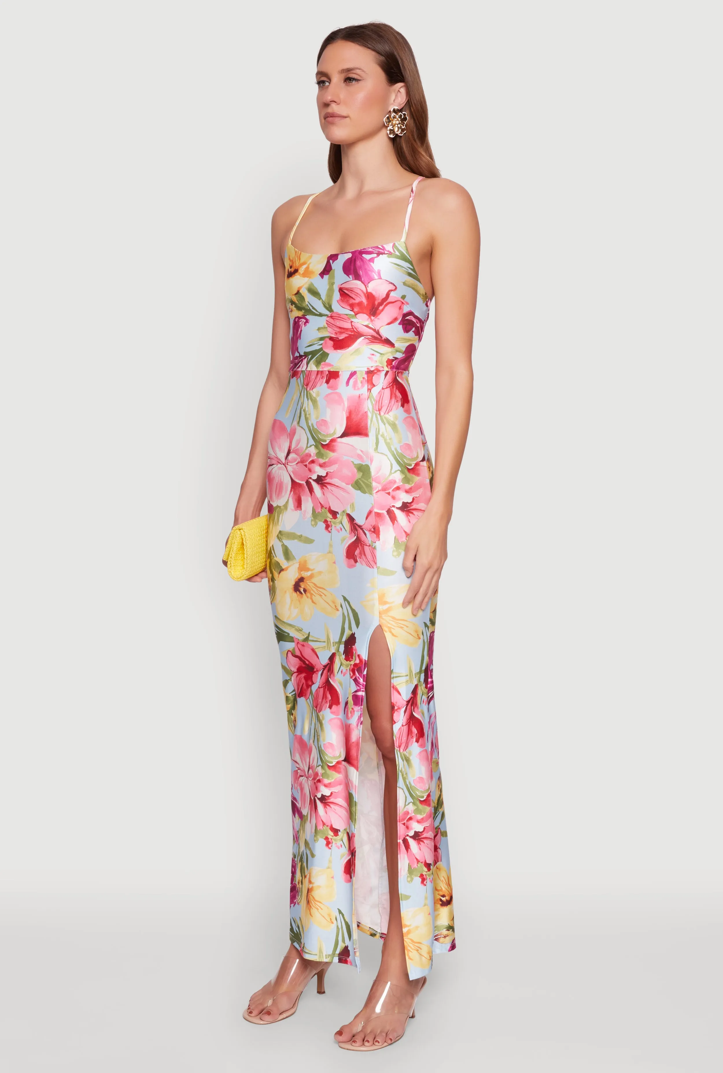 Iris Floral Print Lace Up Back Maxi Dress sold by Rainbow product image thumbnail 3