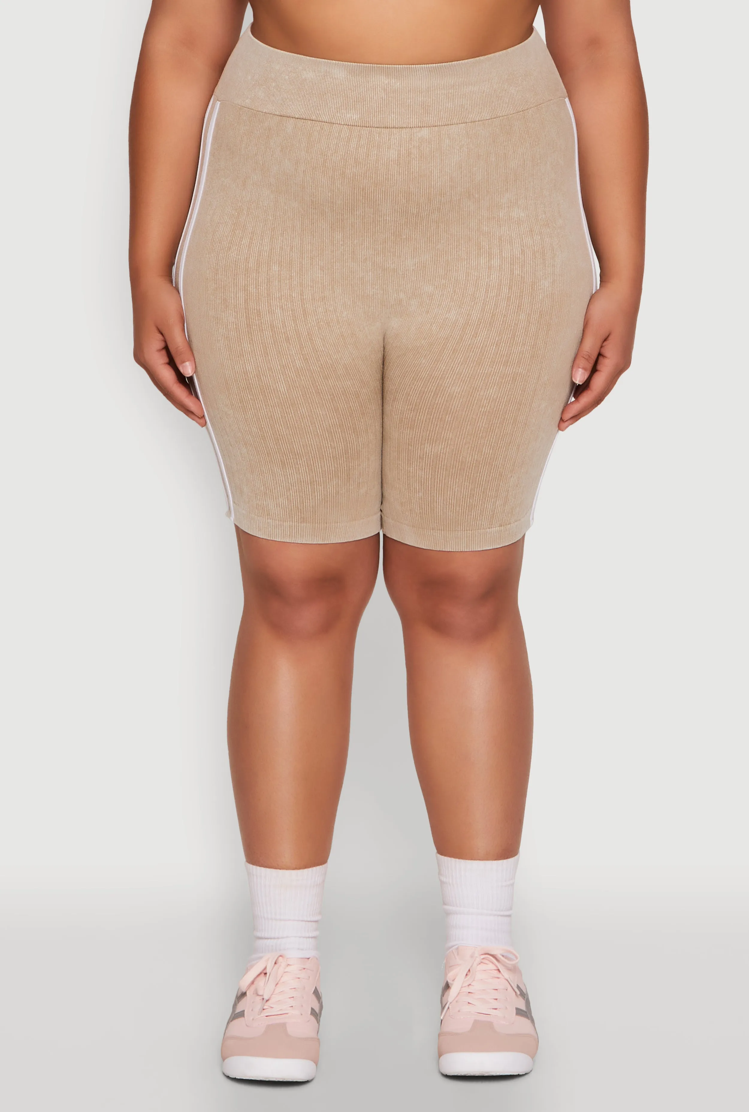 Plus Size Mineral Wash Contrast Trim Biker Shorts sold by Rainbow product image thumbnail 3