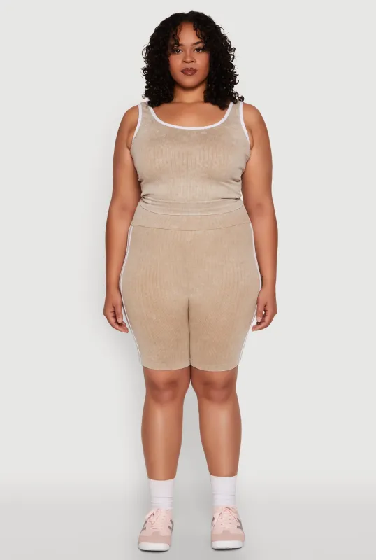 Plus Size Mineral Wash Contrast Trim Biker Shorts sold by Rainbow