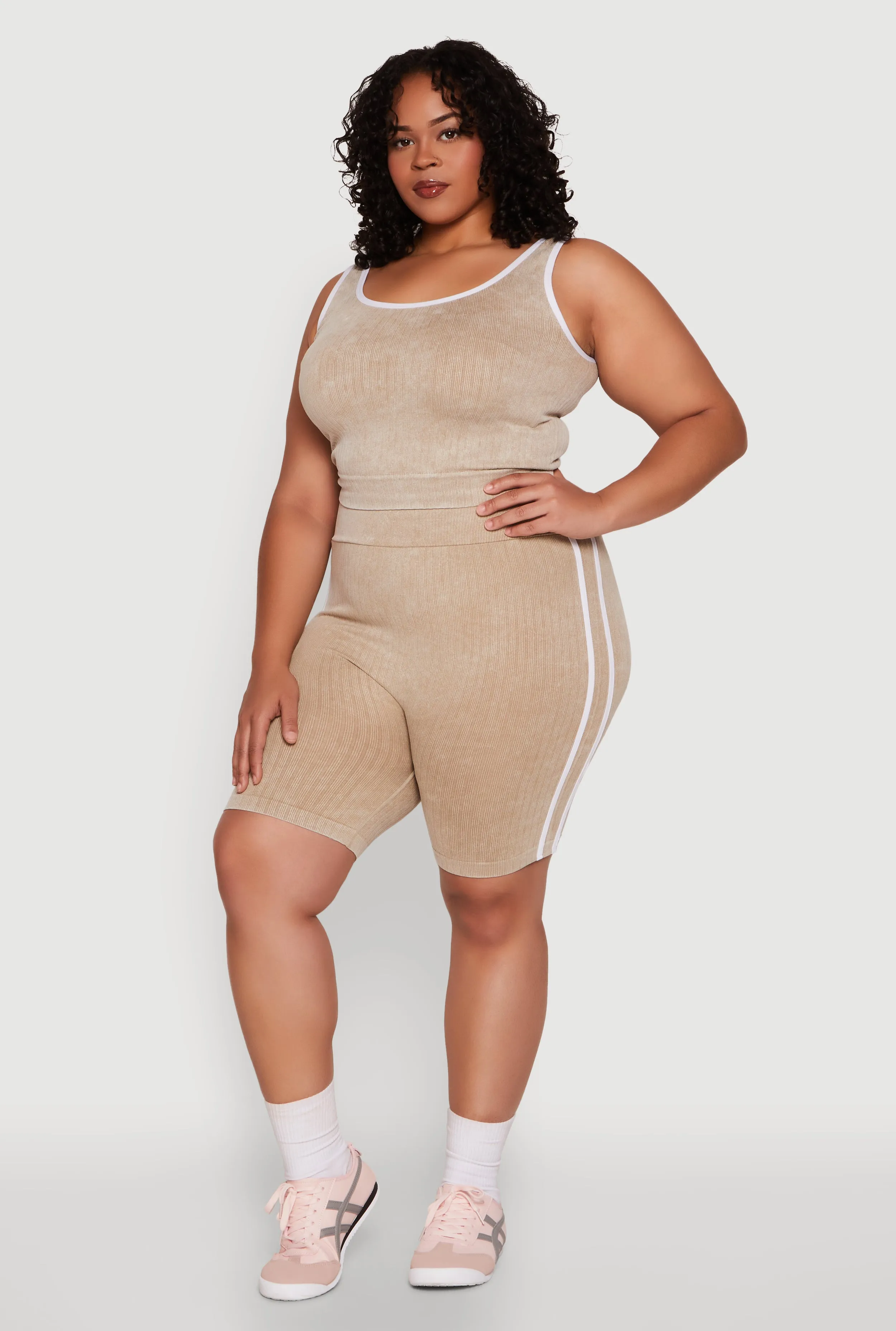 Plus Size Mineral Wash Contrast Trim Biker Shorts sold by Rainbow product image thumbnail 2