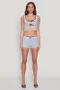 Haute Monde Contrast Trim Tie Front Lace Crop Top sold by Rainbow