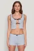 Haute Monde Contrast Trim Tie Front Lace Crop Top sold by Rainbow