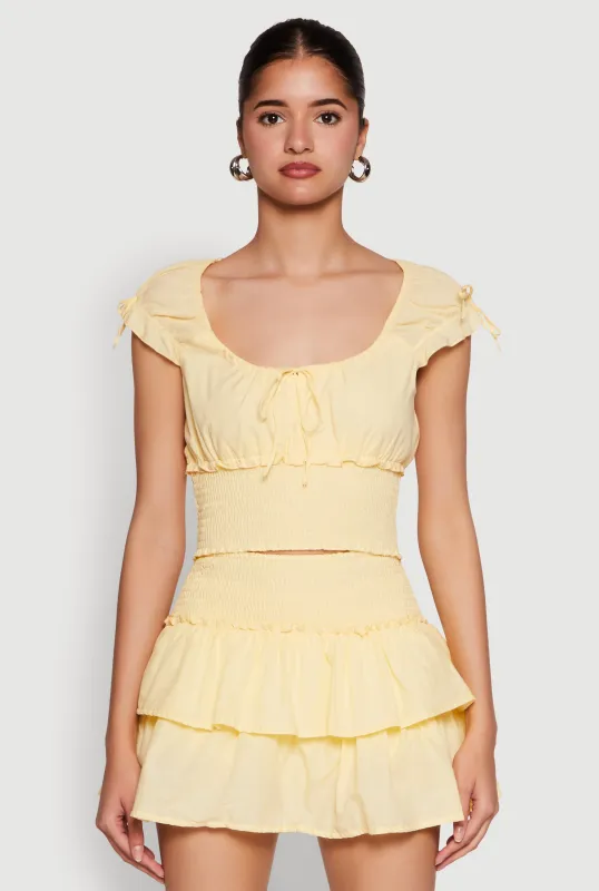 Smocked Hem Peasant Crop Top sold by Rainbow