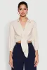Haute Monde Linen Tie Front Crop Top sold by Rainbow