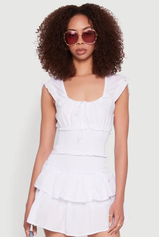 Smocked Hem Peasant Crop Top sold by Rainbow