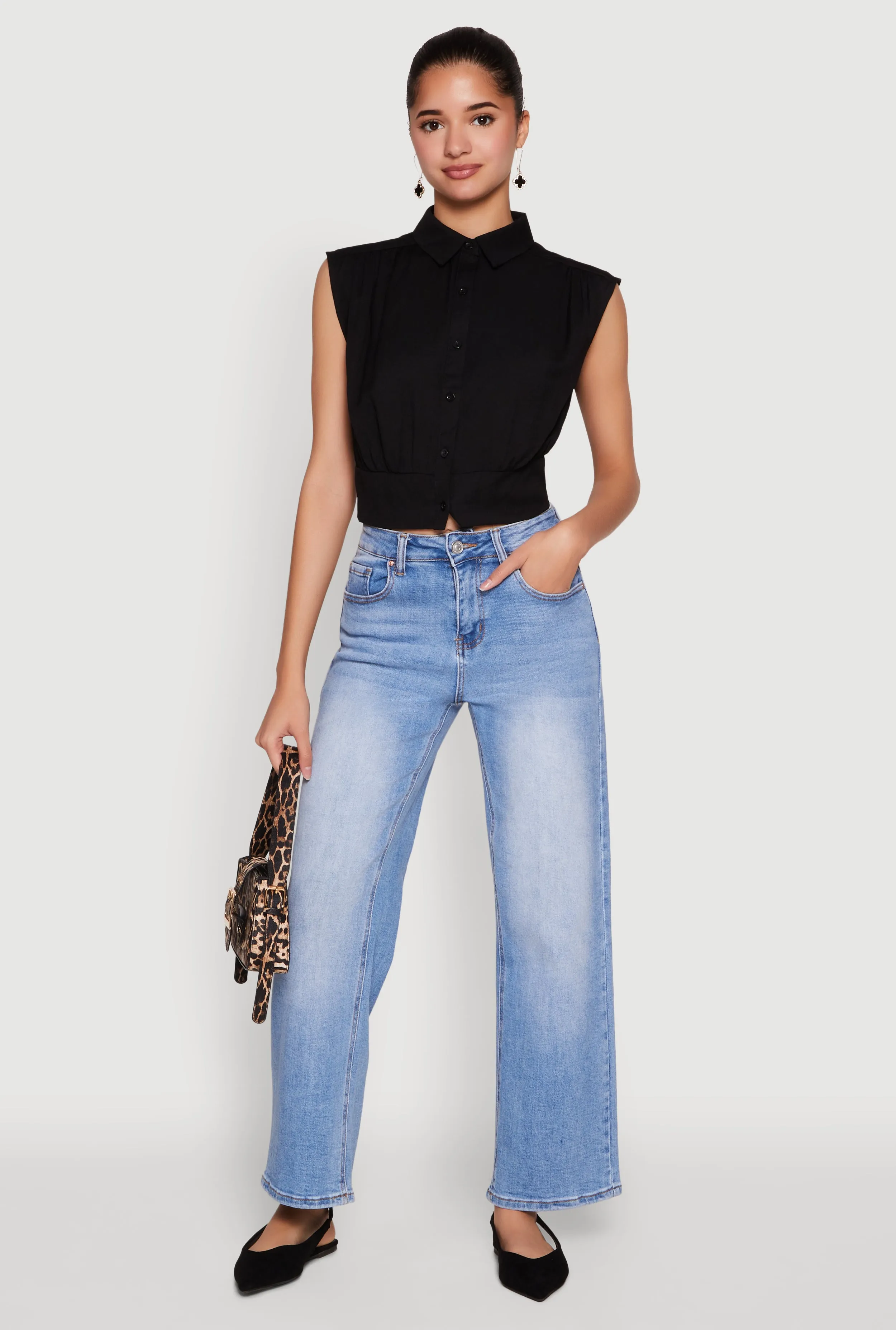 Sleeveless Cropped Button Front Shirt sold by Rainbow