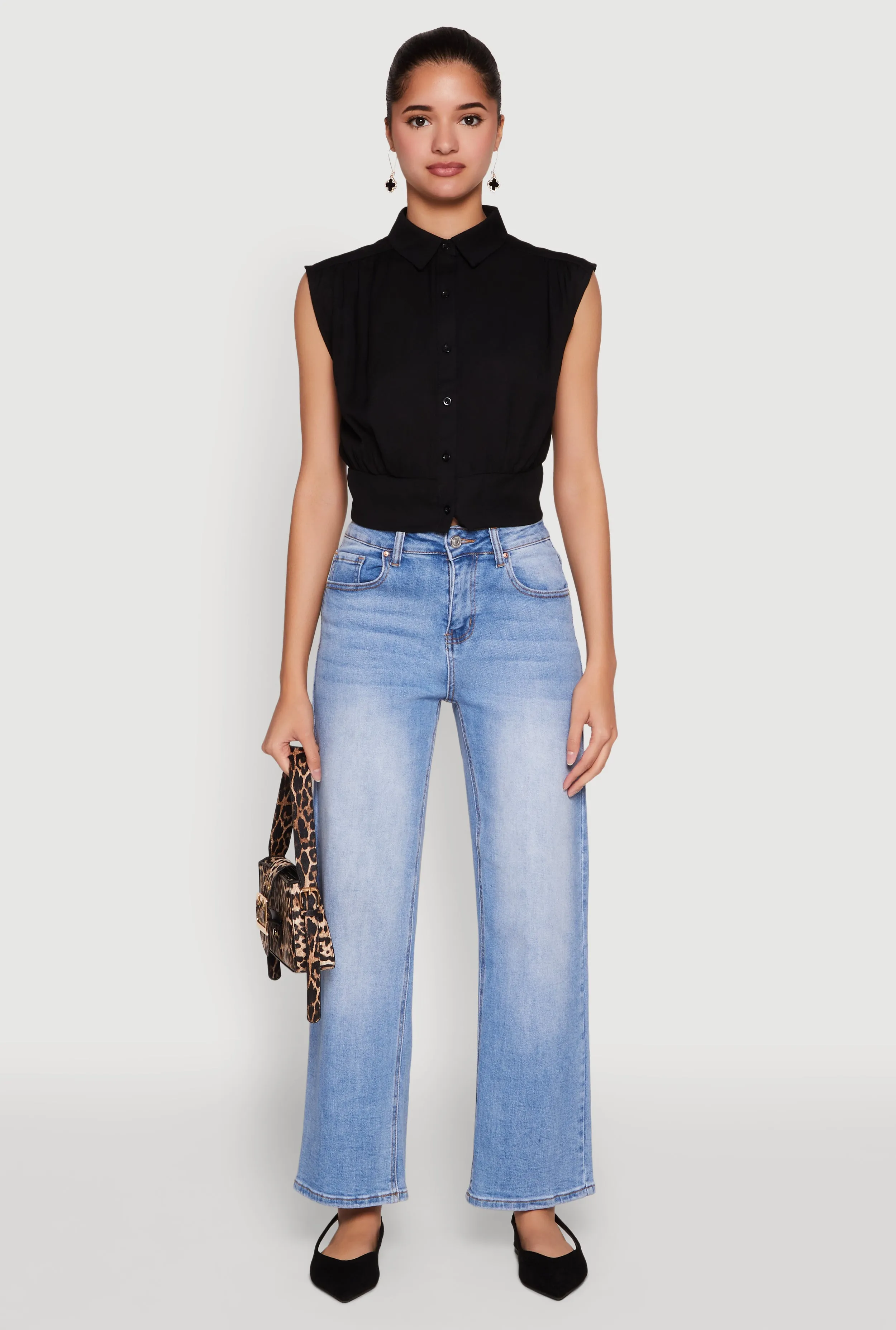 Sleeveless Cropped Button Front Shirt sold by Rainbow product image thumbnail 3