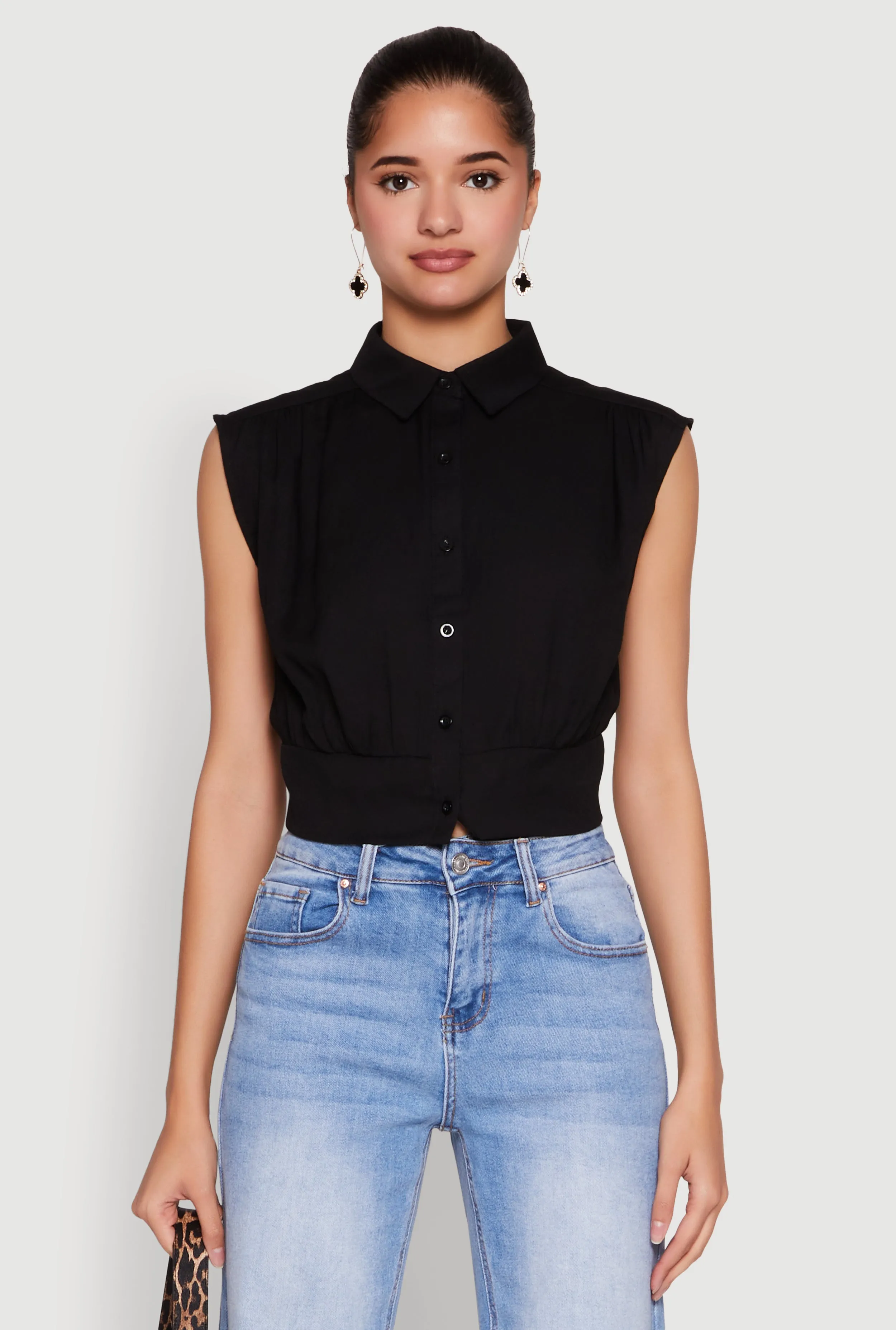 Sleeveless Cropped Button Front Shirt sold by Rainbow product image thumbnail 2