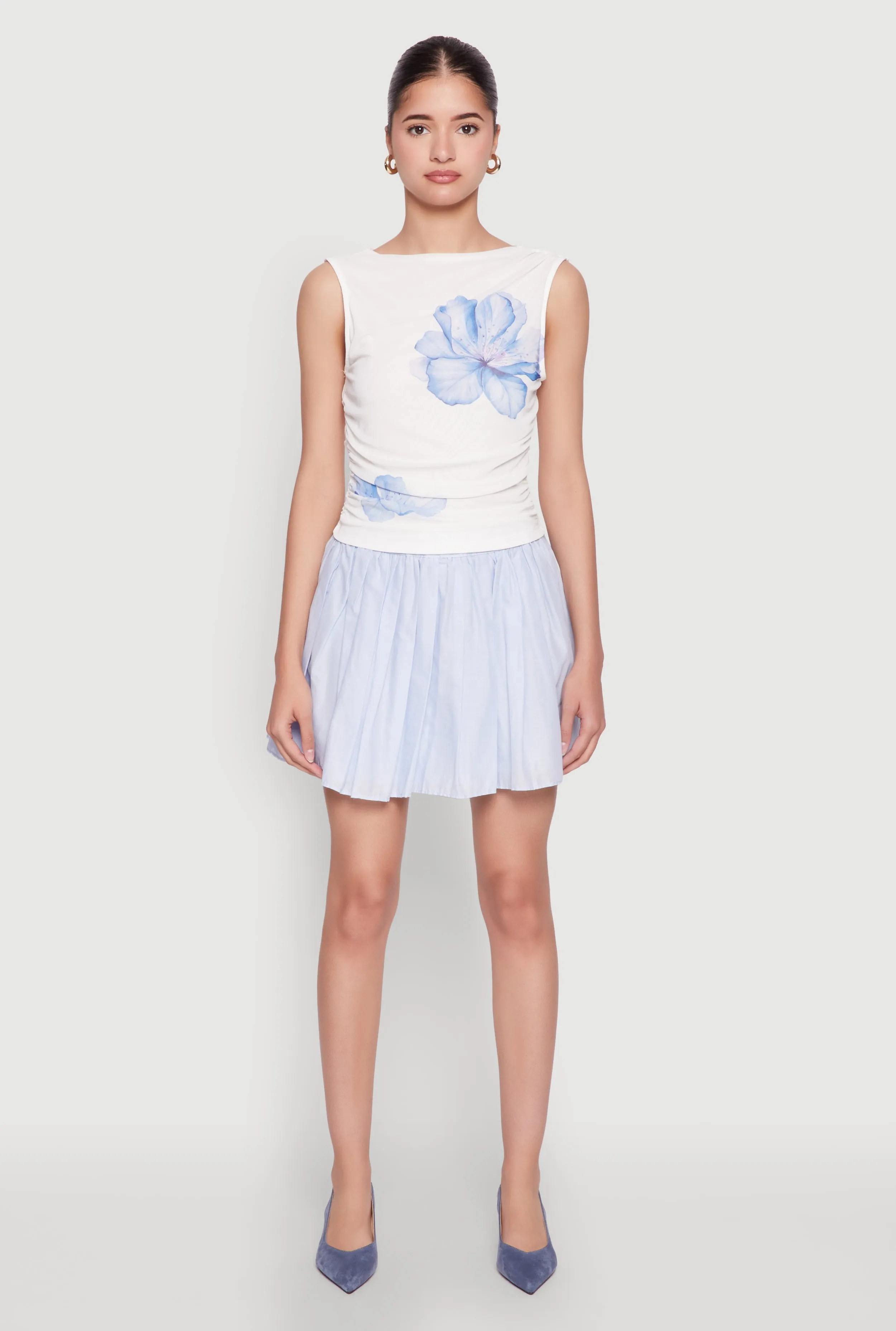 Iris Mesh Floral Print Ruched Crop Top sold by Rainbow product image thumbnail 3