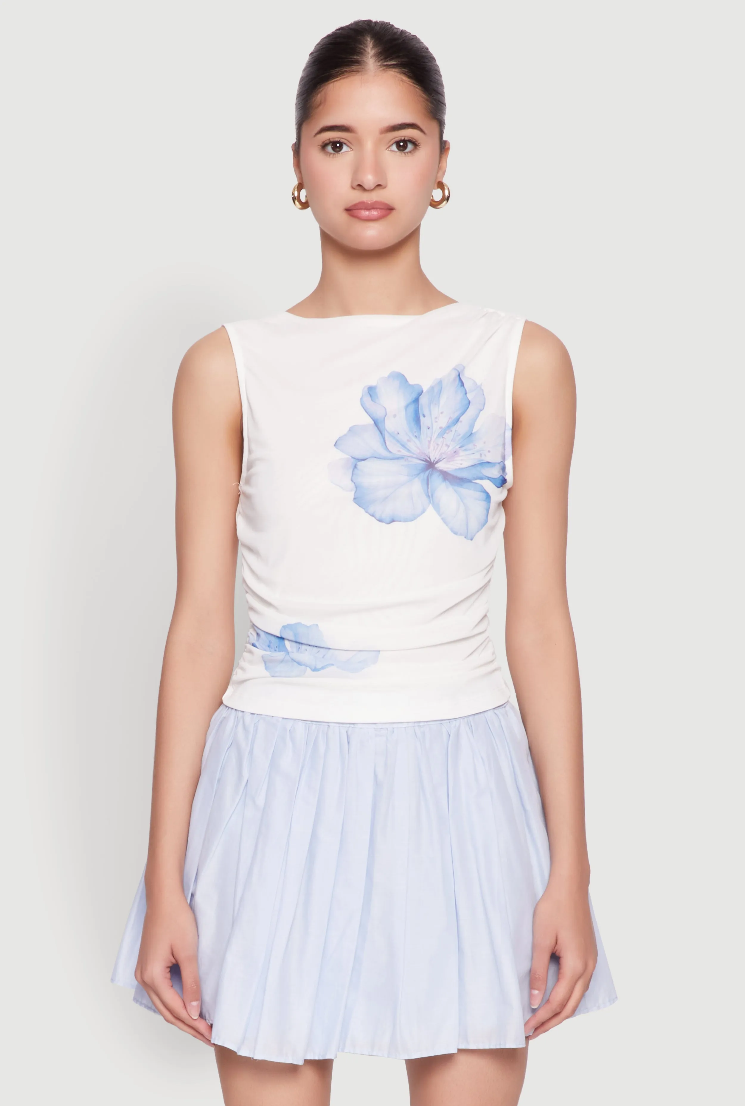 Iris Mesh Floral Print Ruched Crop Top sold by Rainbow product image thumbnail 2