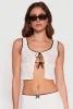 Haute Monde Contrast Trim Tie Front Lace Crop Top sold by Rainbow